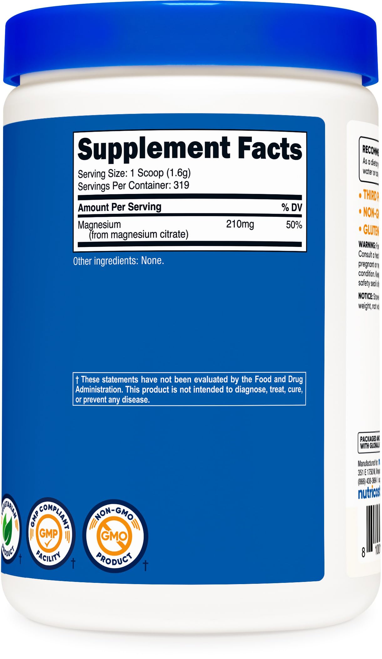 Nutricost Magnesium Citrate Powder 500G packaging details