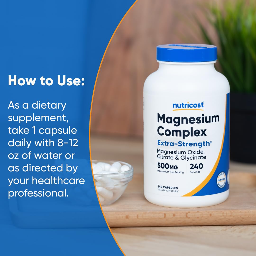 Nutricost Magnesium Complex capsules on a wooden table
