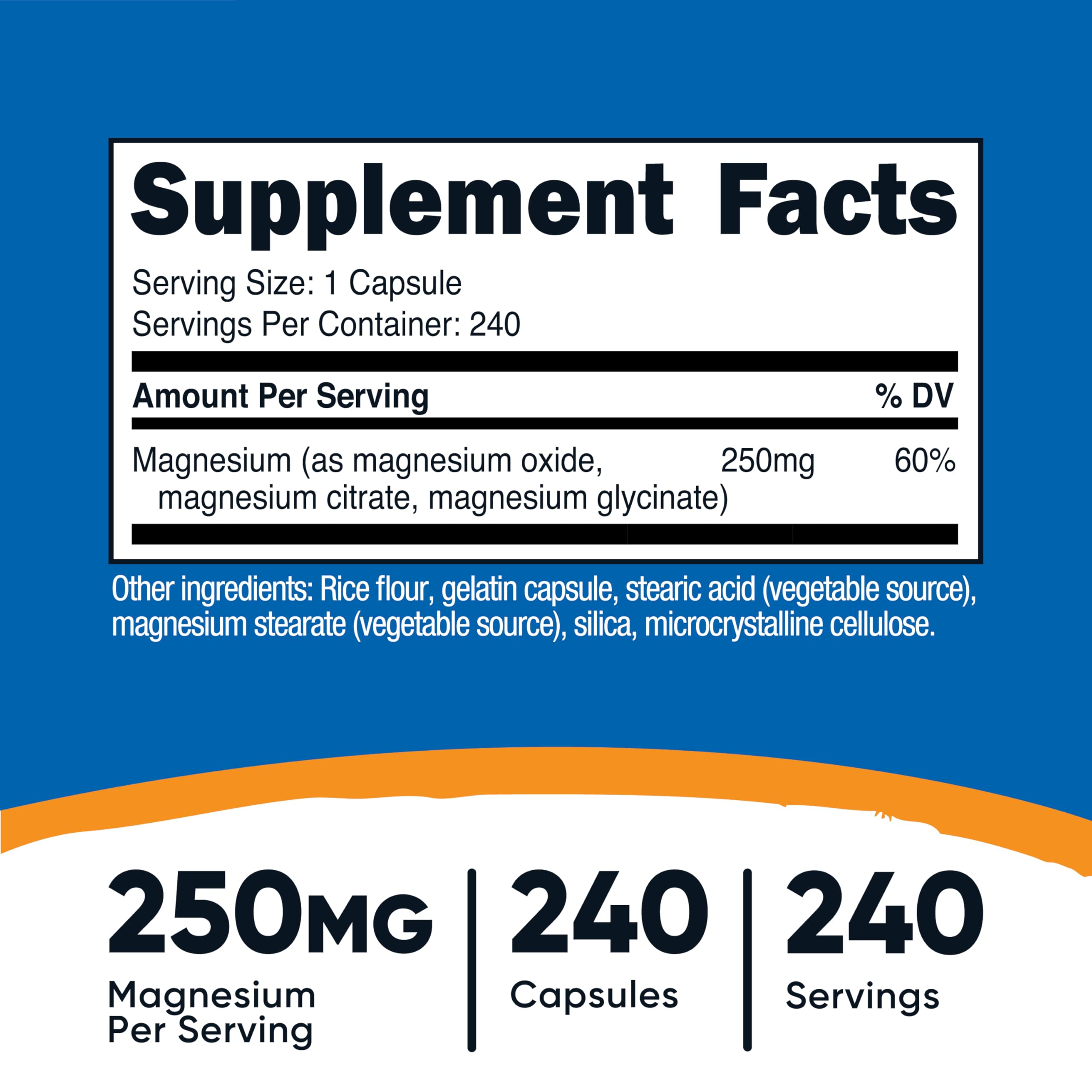 Nutricost Magnesium Complex Regular Strength 250mg back view with ingredients