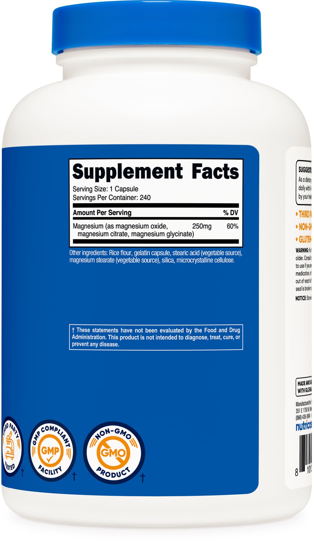Nutricost Magnesium Complex Regular Strength 250mg with a measuring scoop