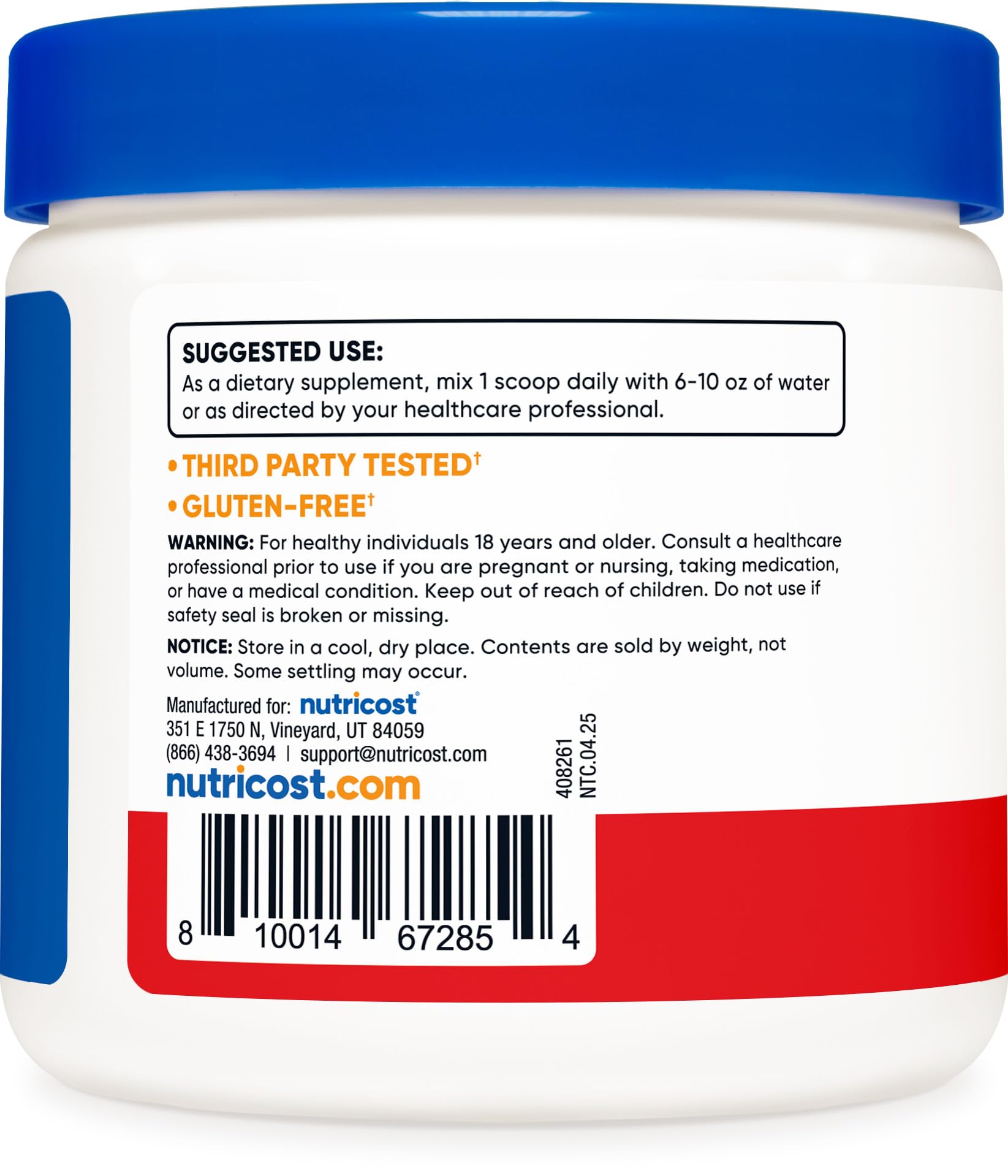 Nutricost Magnesium Glycinate Powder 250G ingredients list on back
