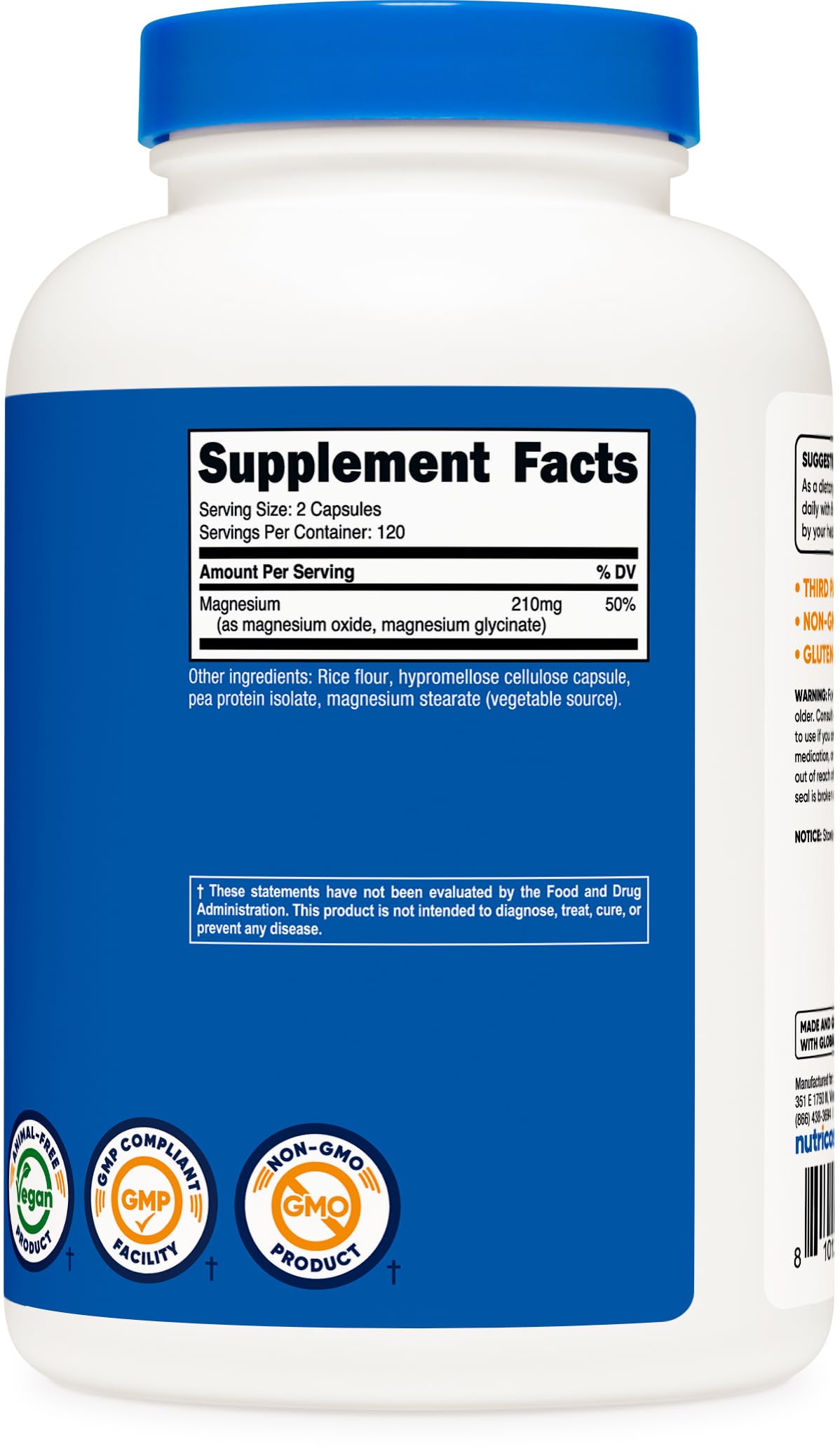Nutricost Magnesium+ ingredients list on the back of the bottle