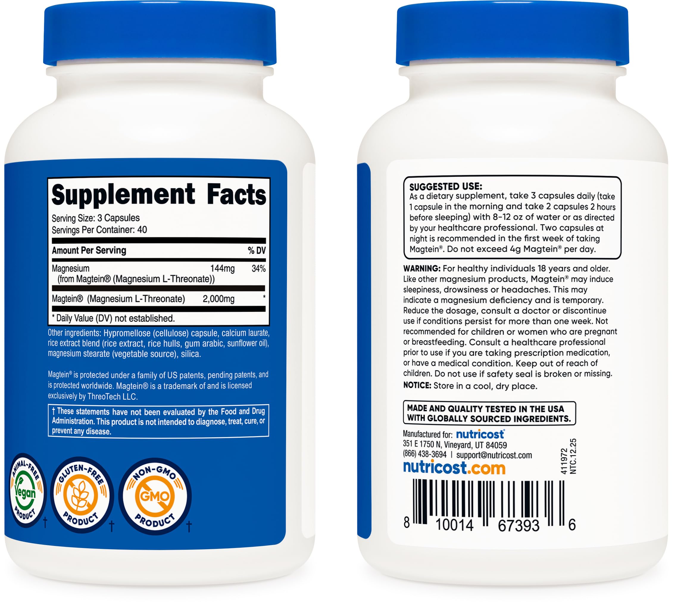 Nutricost Magnesium L-Threonate capsules on a wooden table
