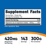 Nutricost Magnesium Malate Powder 300g back view with nutritional information