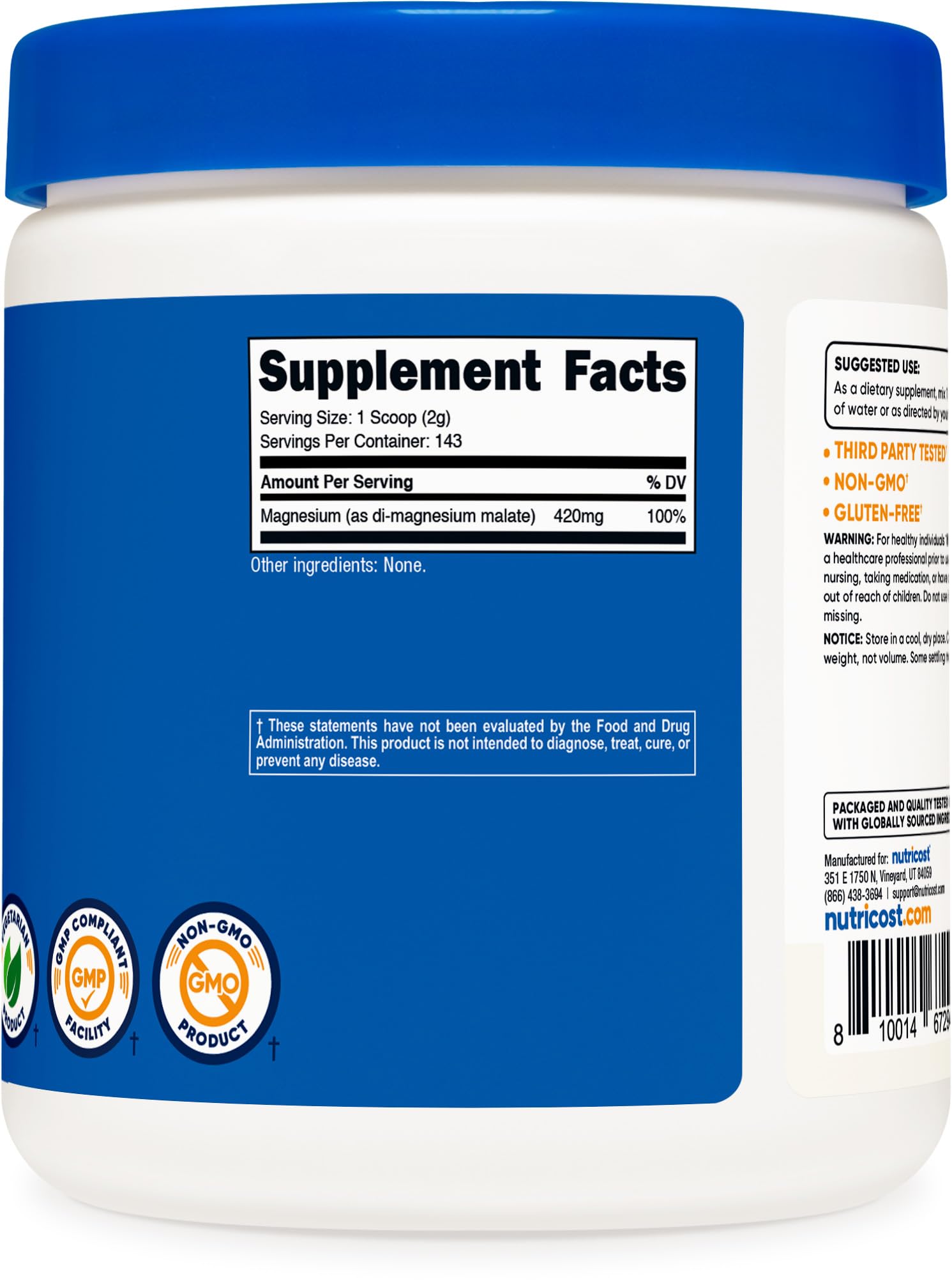 Nutricost Magnesium Malate Powder 300g lifestyle scene with a glass of water