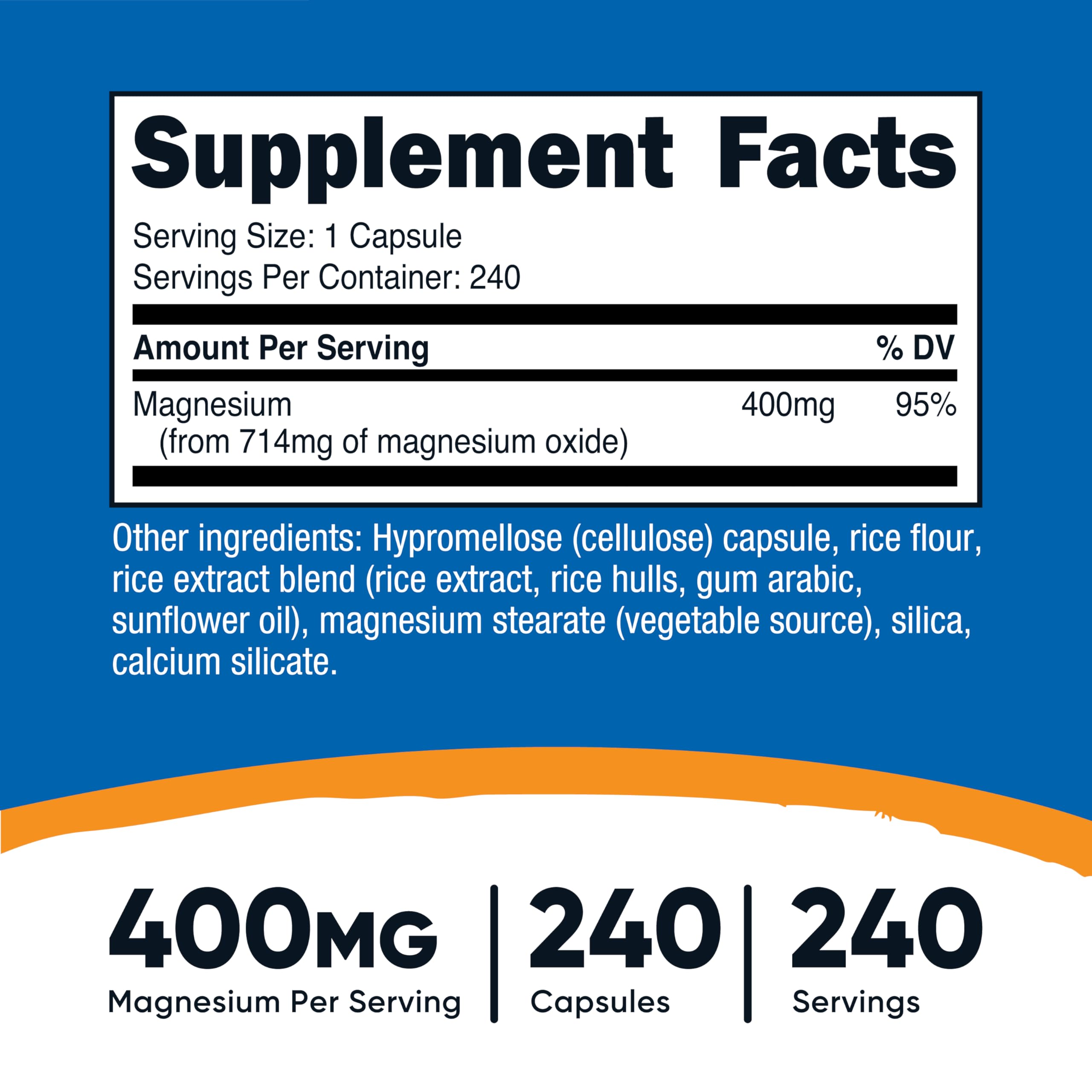 Nutricost Magnesium Oxide 240 Capsules bottle side view