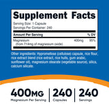 Nutricost Magnesium Oxide 240 Capsules bottle side view