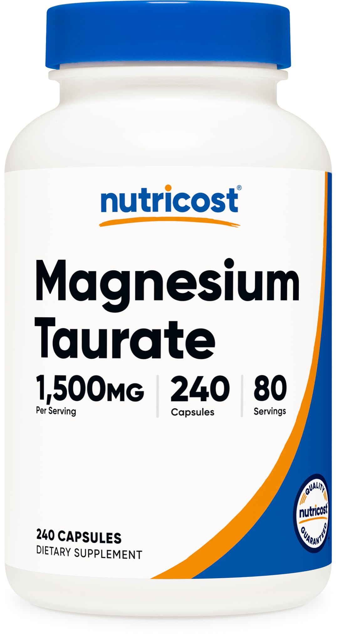 Nutricost Magnesium Taurate Capsules bottle front view with 240 capsules