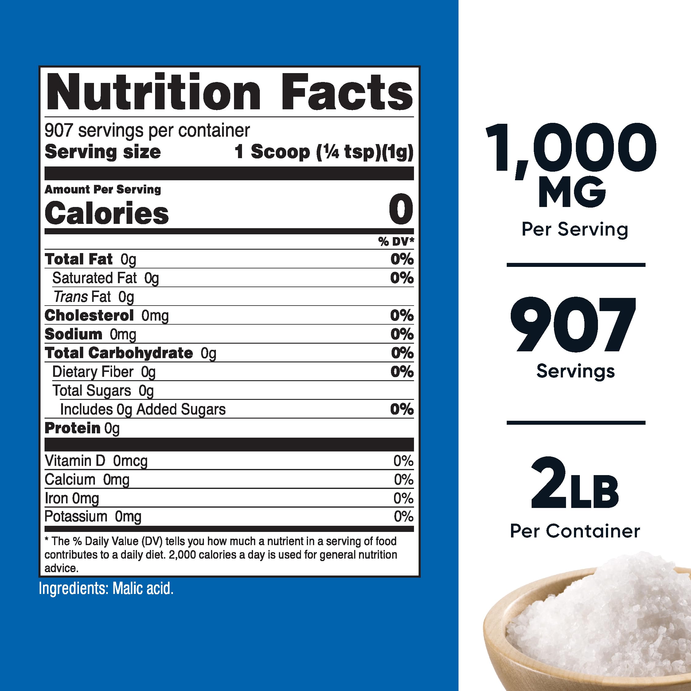 Nutricost Malic Acid Powder 2LBS back view with nutrition facts