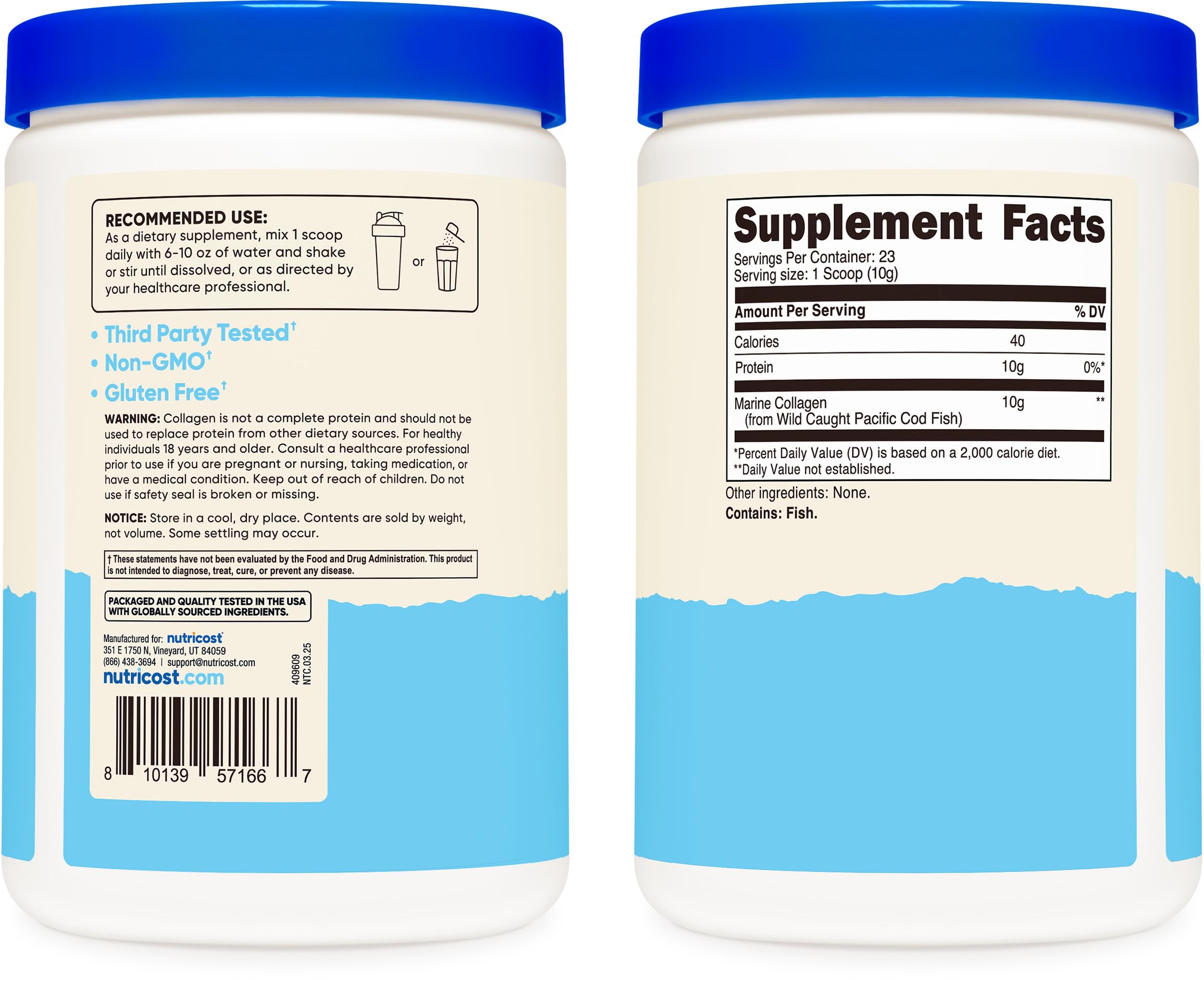 Nutricost Marine Collagen Powder 315g mixed in a drink