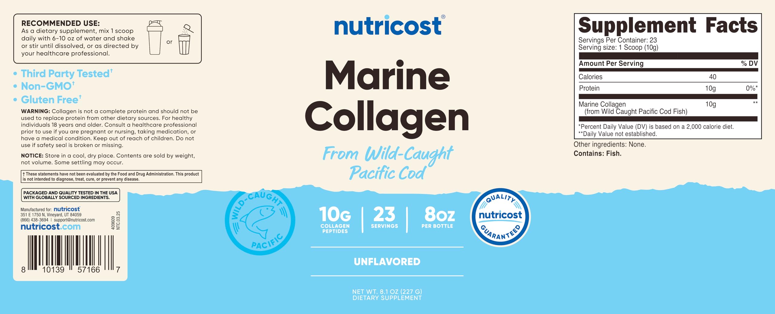 Nutricost Marine Collagen Powder 315g on a kitchen counter