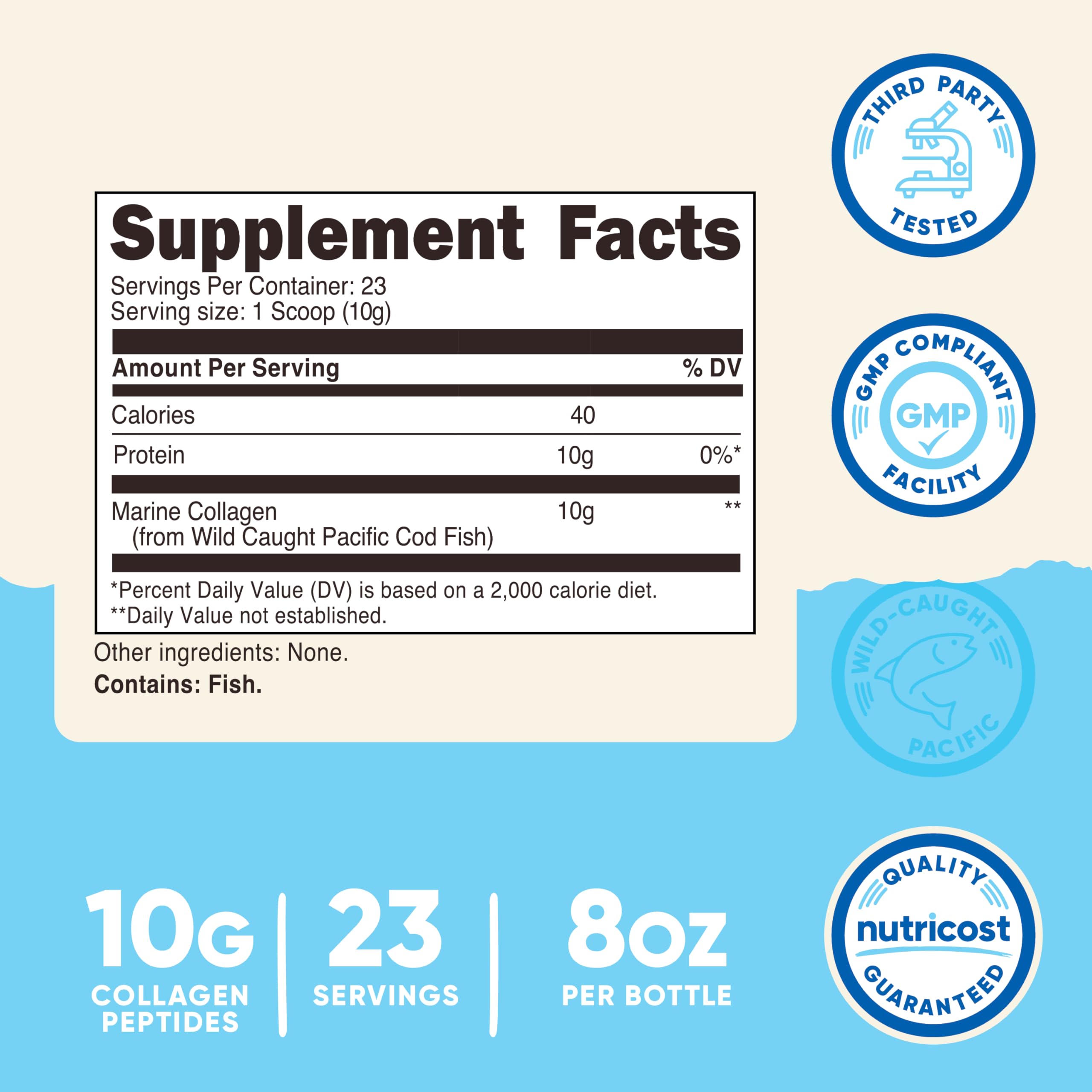 Nutricost Marine Collagen Powder 315g packaging side view
