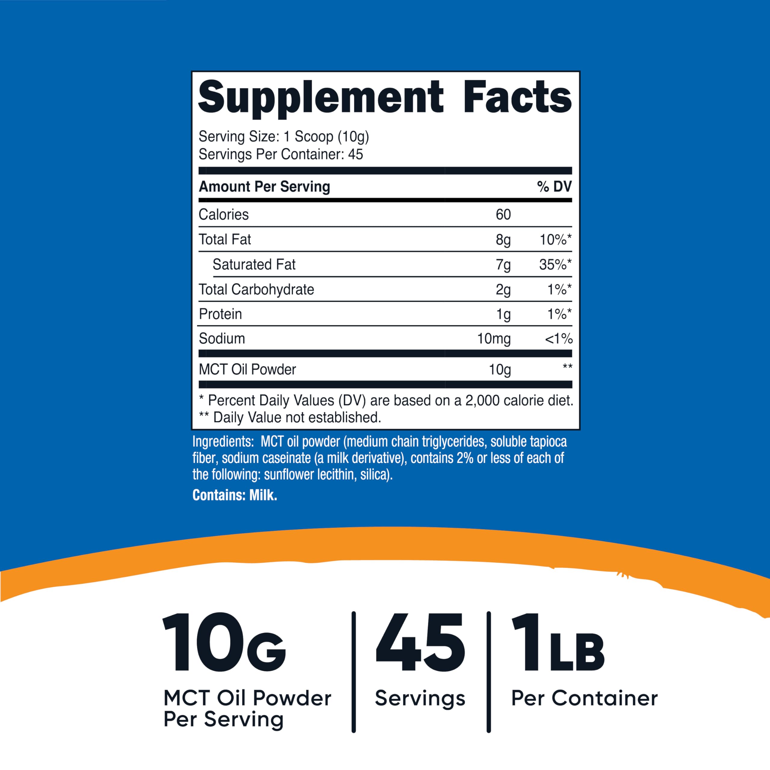 Nutricost MCT Oil Powder 1LB back view showing ingredients