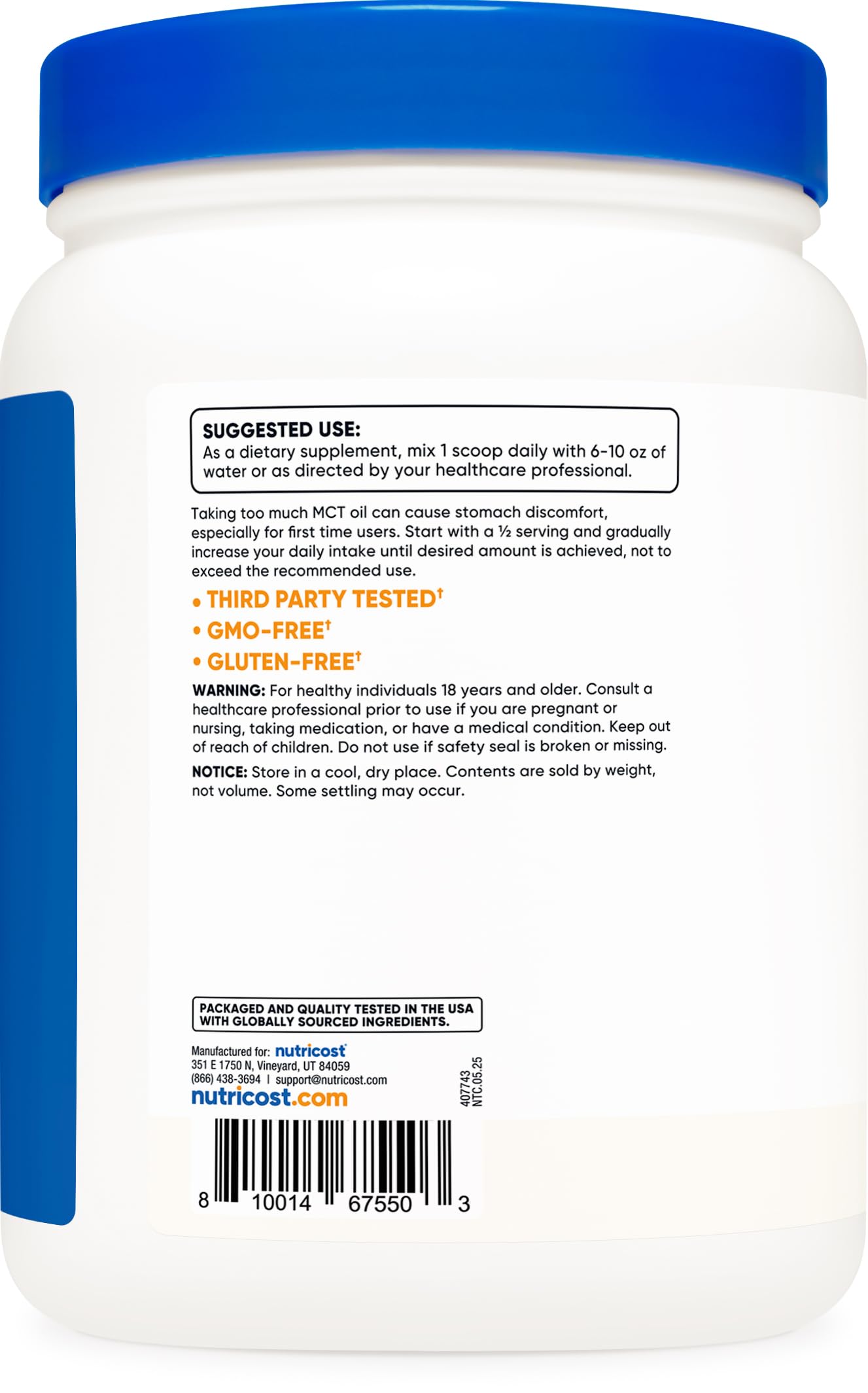 Nutricost MCT Oil Powder 1LB lifestyle scene with smoothie