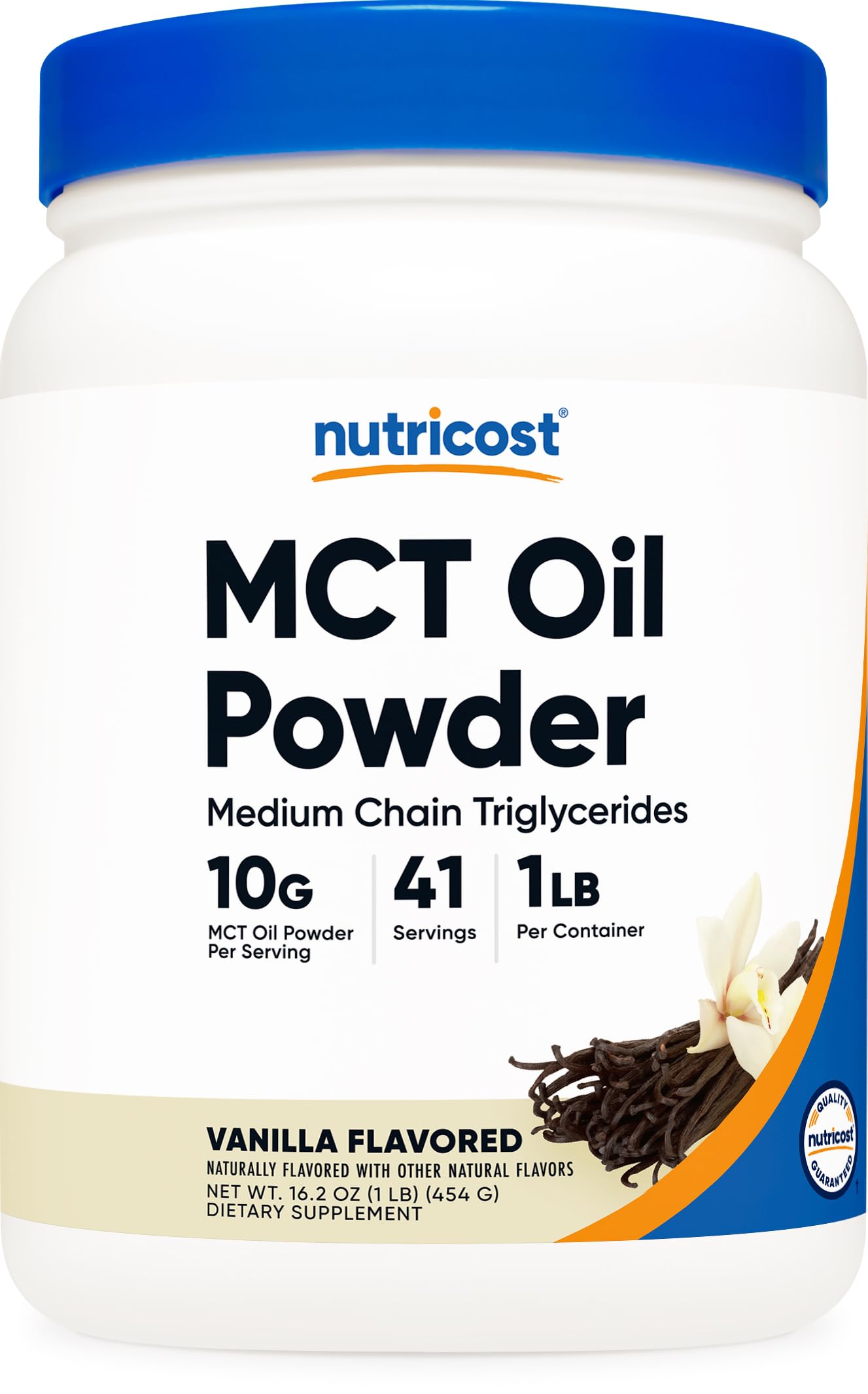 Nutricost MCT Oil Powder 1LB Vanilla Flavour front view
