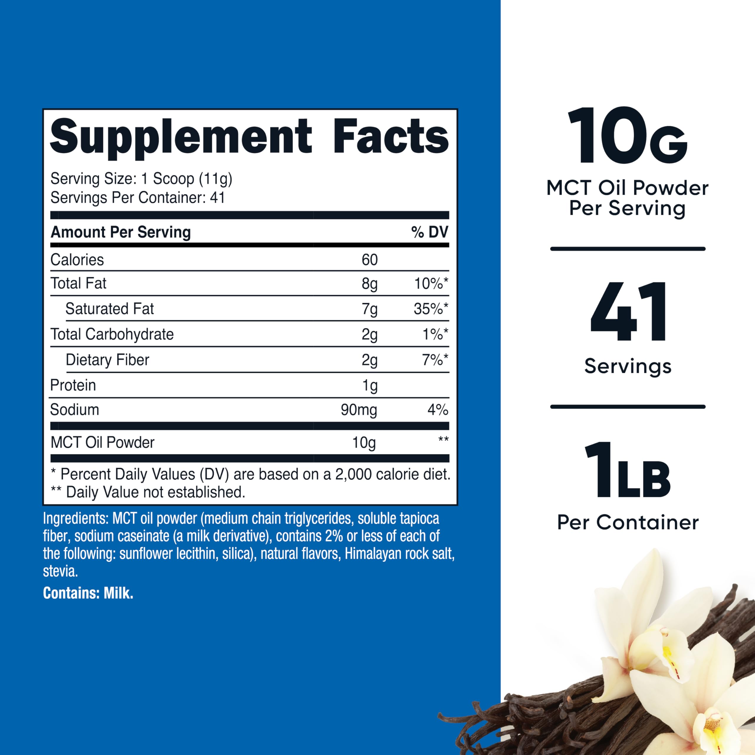 Nutricost MCT Oil Powder 1LB Vanilla Flavour scoop included