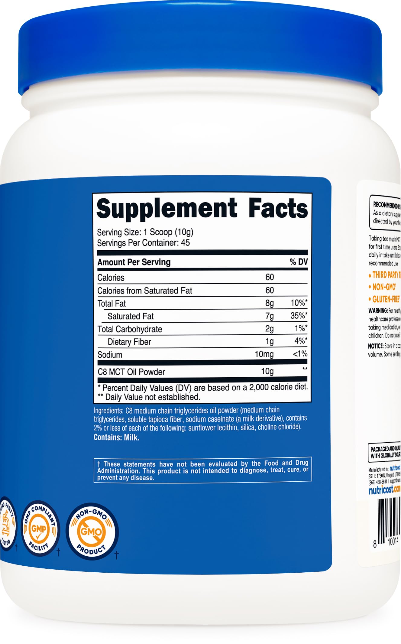 Nutricost MCT Oil Powder 95% C8 lifestyle use in smoothie