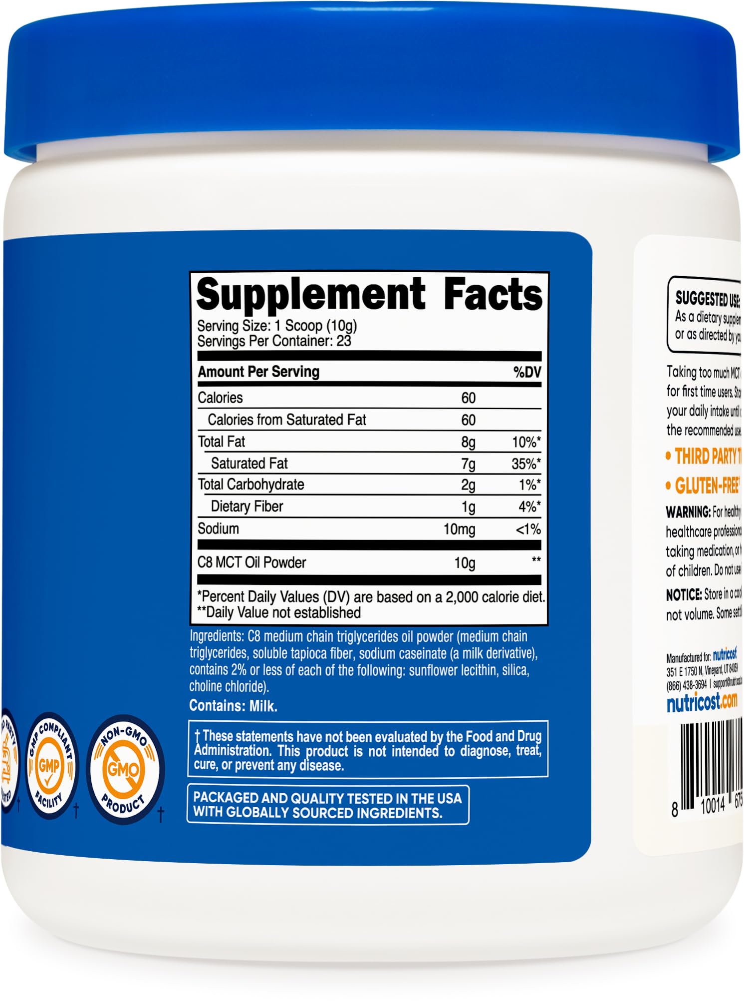 Nutricost MCT Oil Powder nutritional information