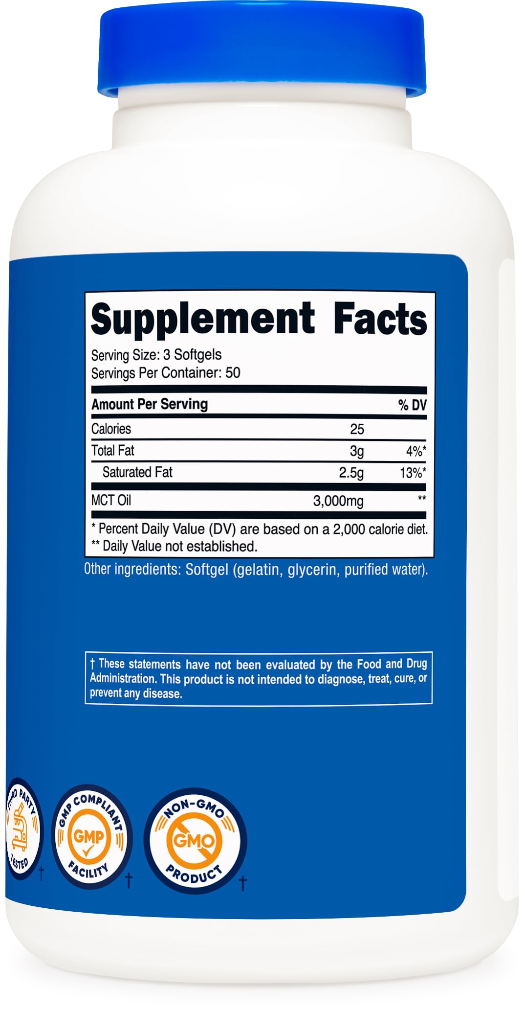 Nutricost MCT Oil Softgels lifestyle scene with a glass of water