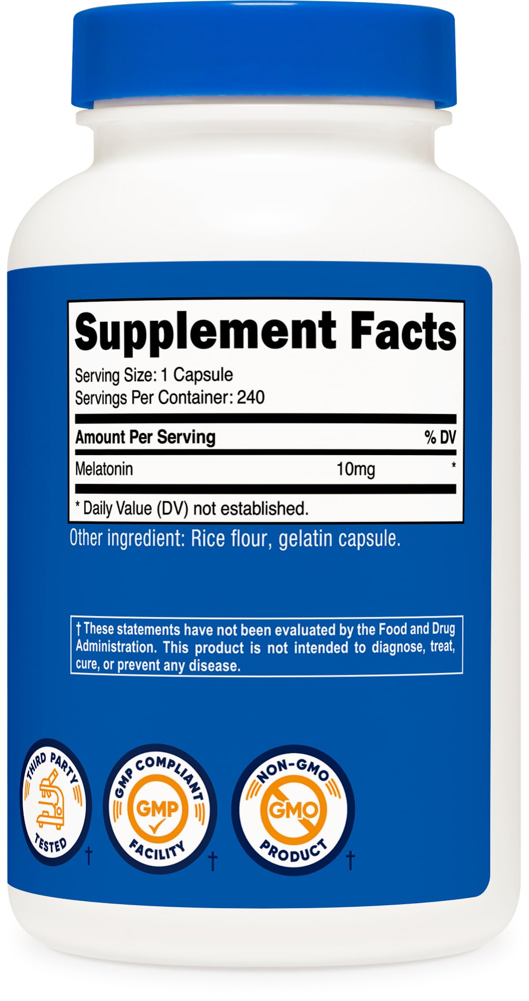 Nutricost Melatonin 10mg 240 Capsules packaging details