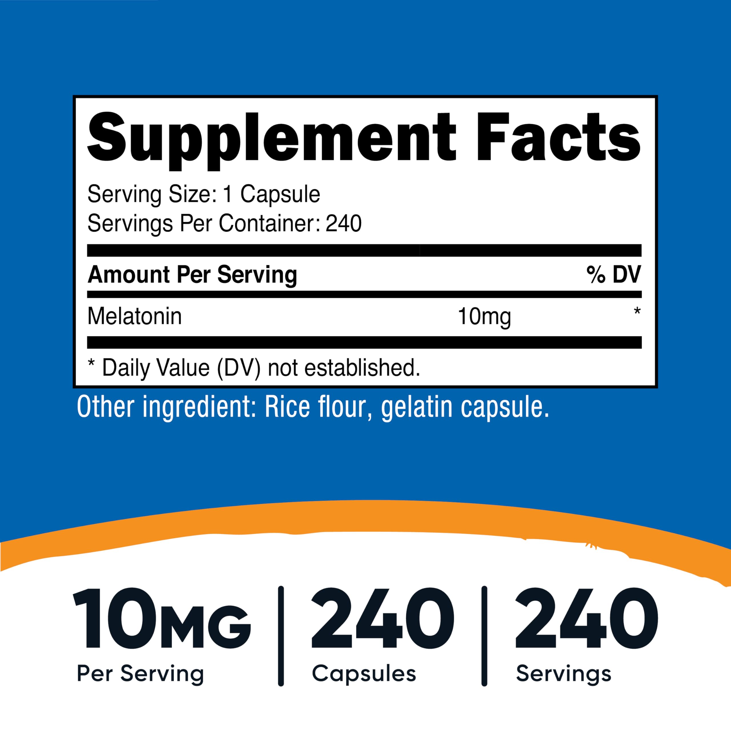 Nutricost Melatonin 10mg 240 Capsules side view