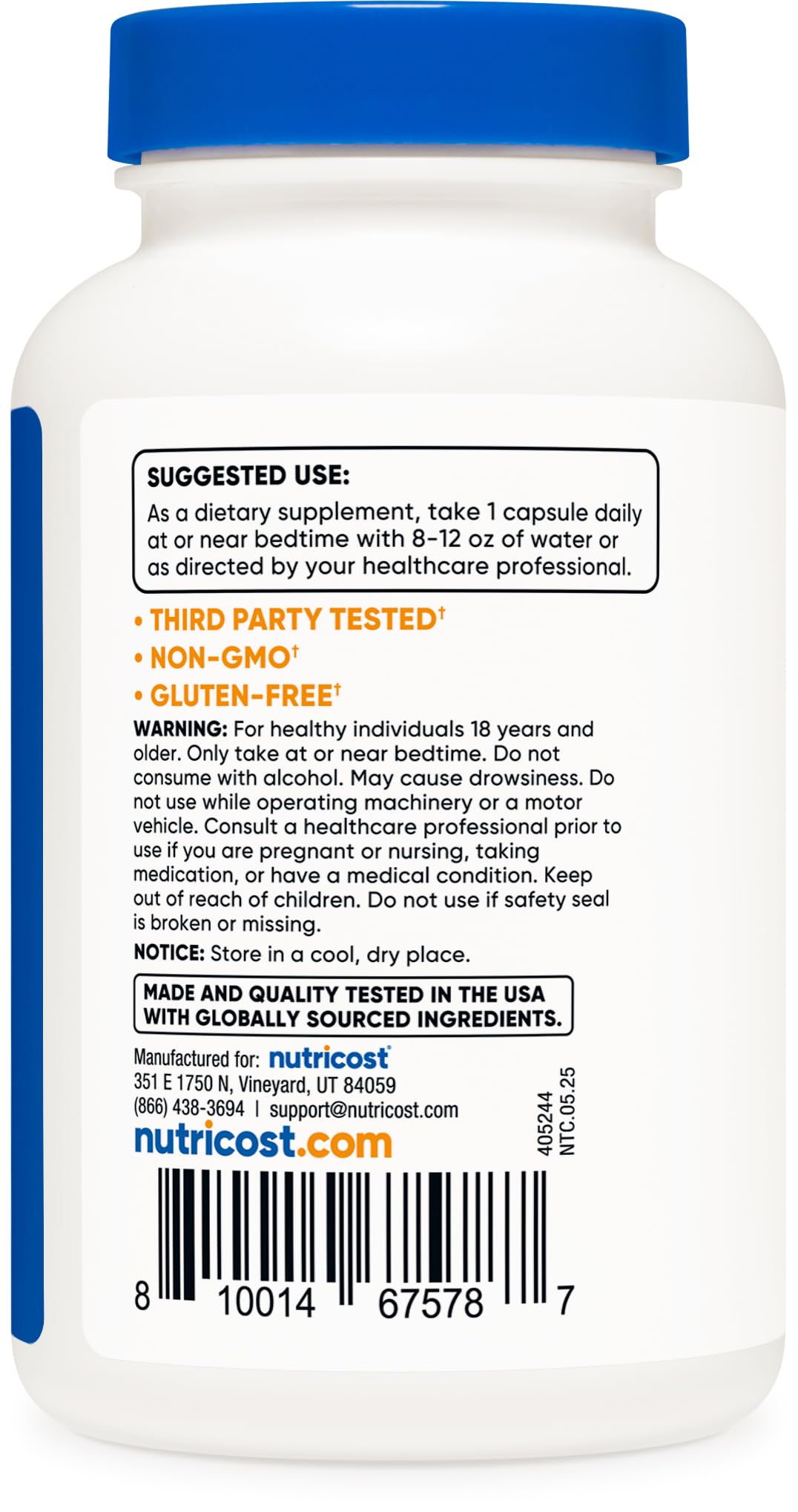 Nutricost Melatonin 10mg 240 Capsules with dosage information