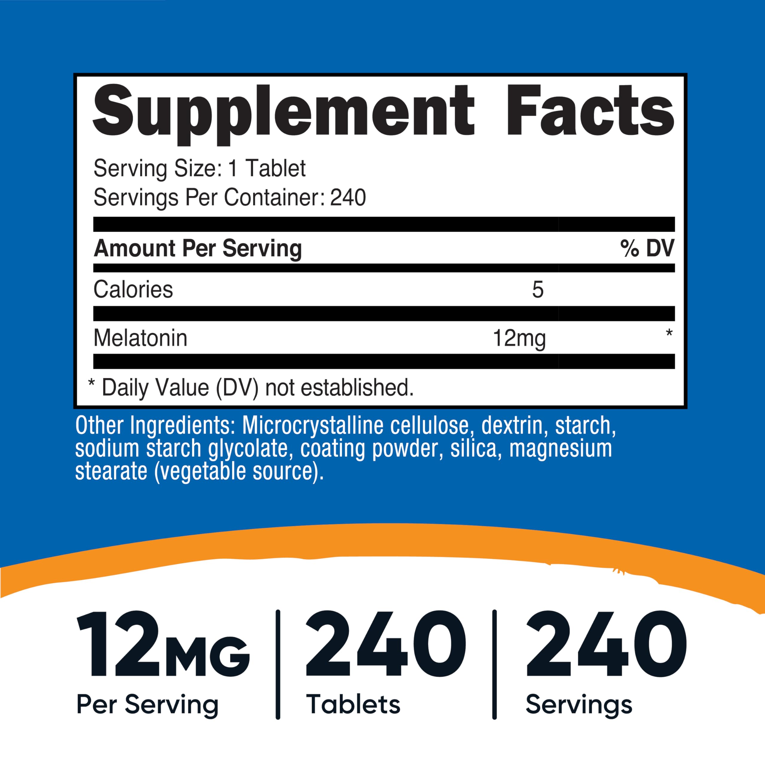 Nutricost Melatonin 240 Tablets side view