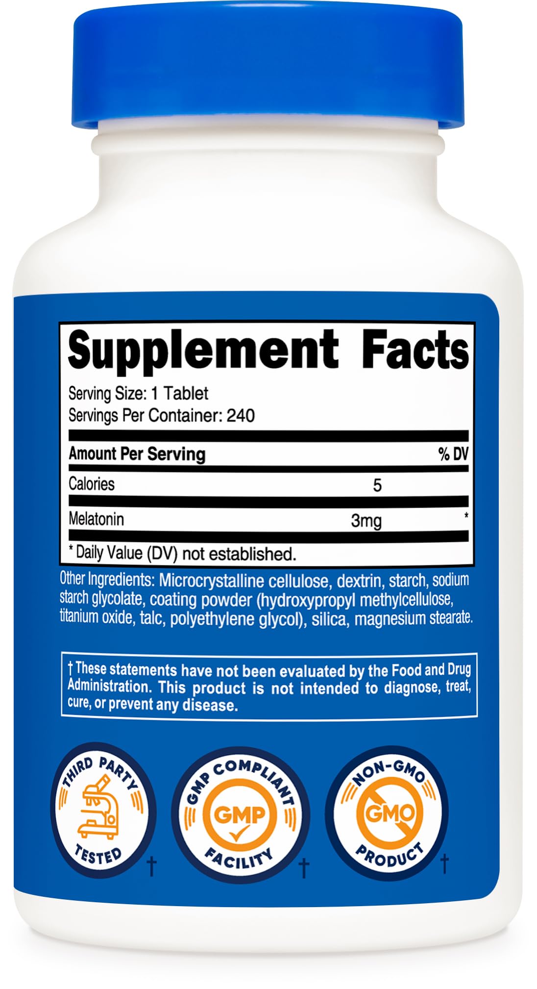 Nutricost Melatonin 3mg 240 Tablets on a table