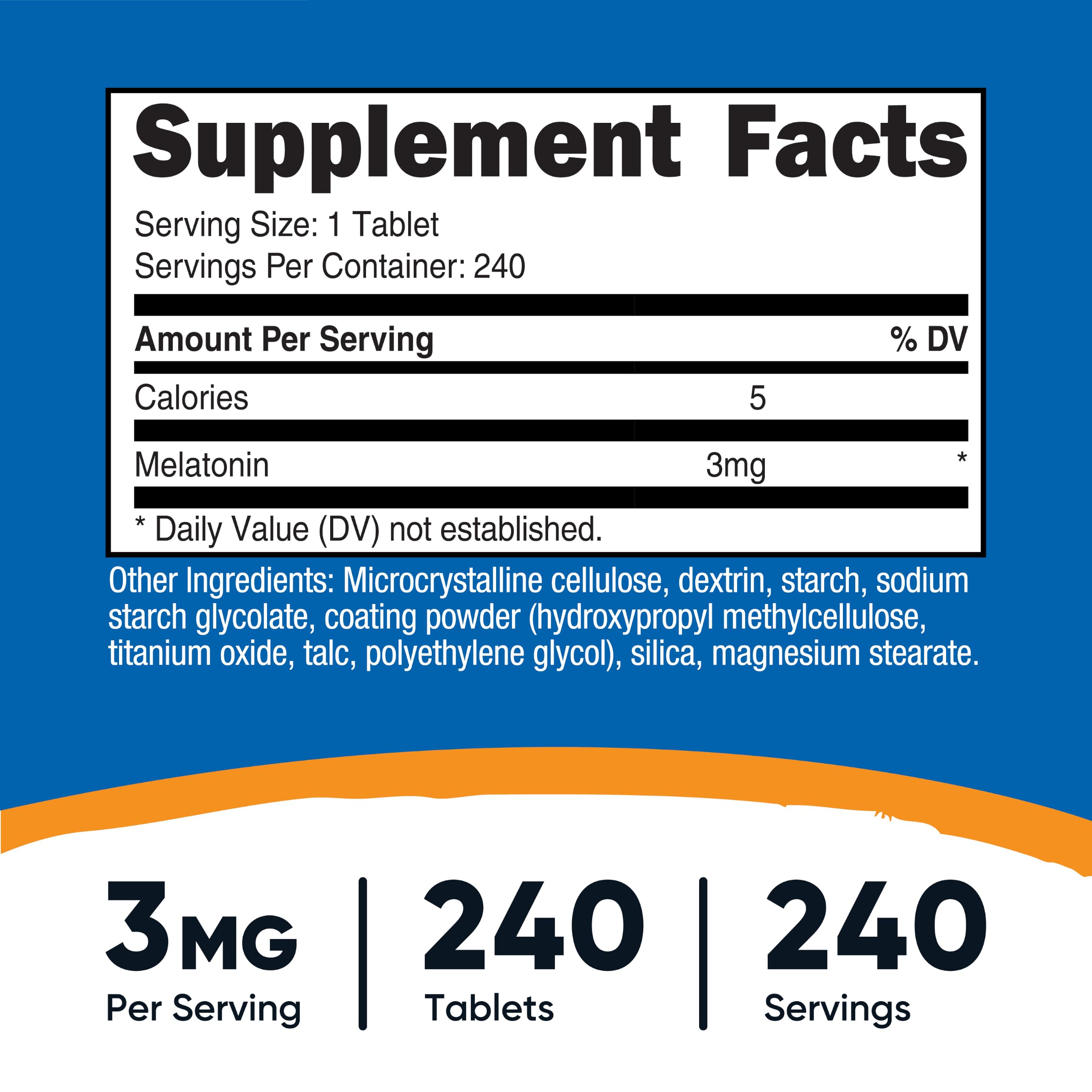 Nutricost Melatonin 3mg 240 Tablets side view