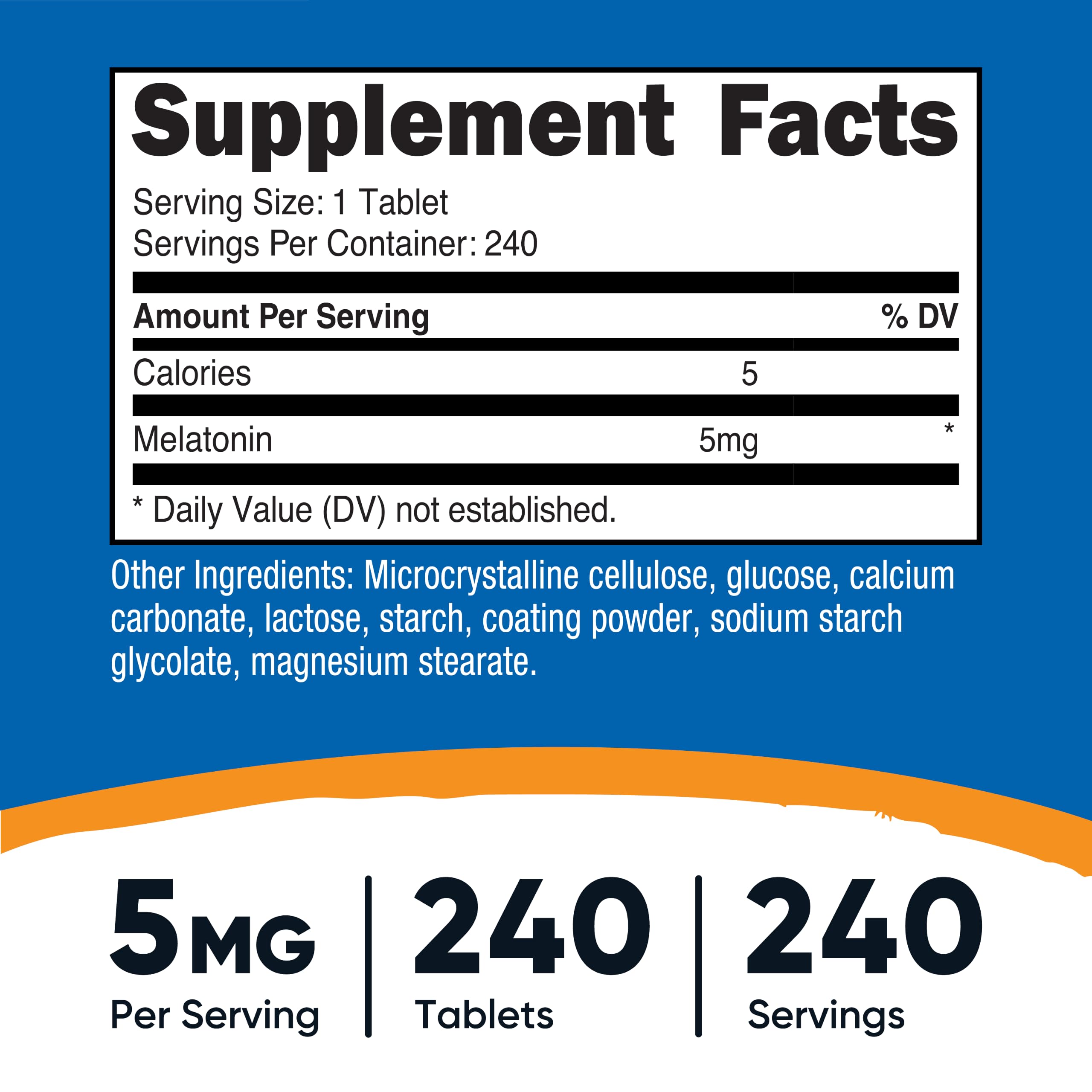 Nutricost Melatonin 5mg 240 Tablets bottle side view