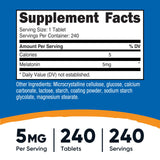 Nutricost Melatonin 5mg 240 Tablets bottle side view