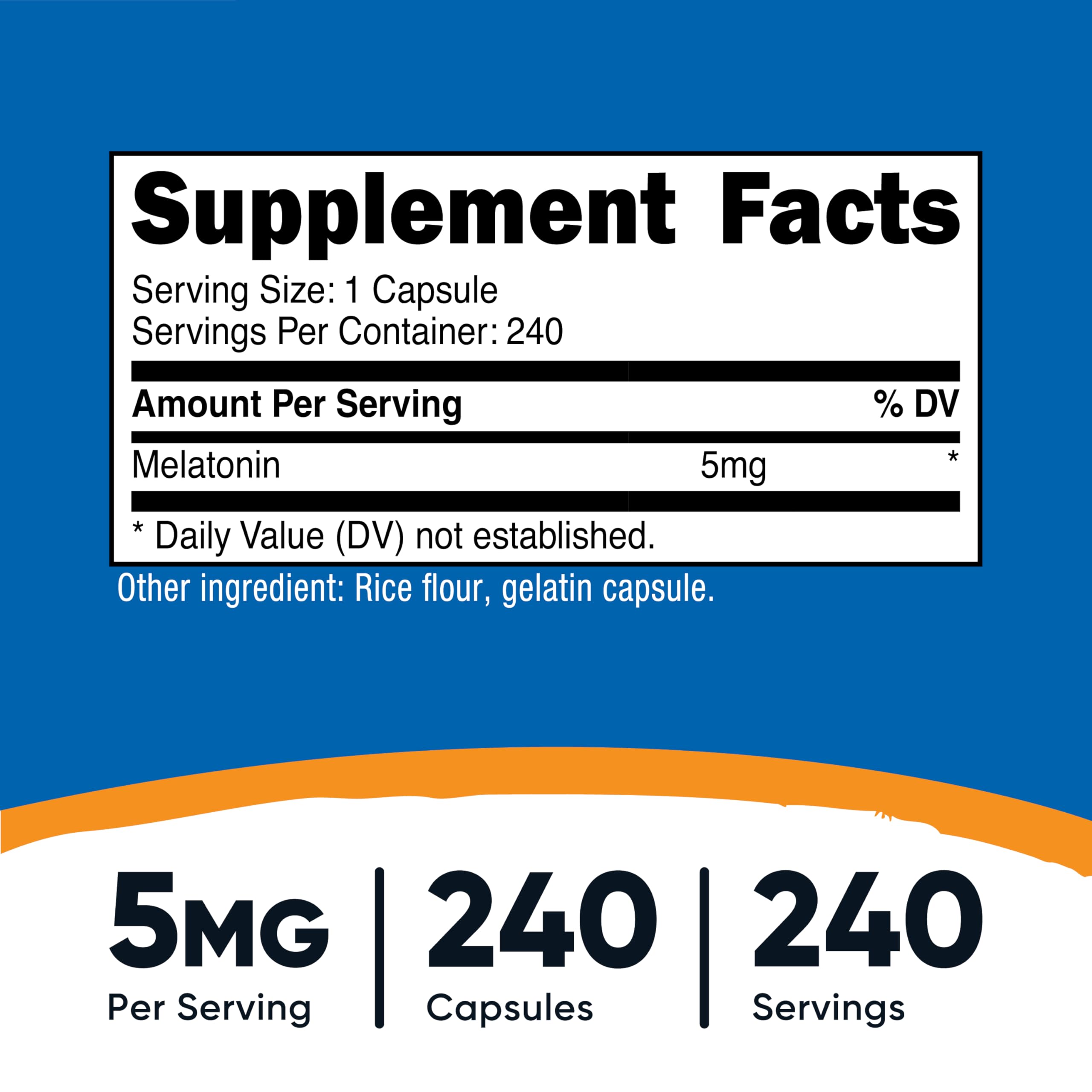 Nutricost Melatonin 5mg Capsules side view showing label