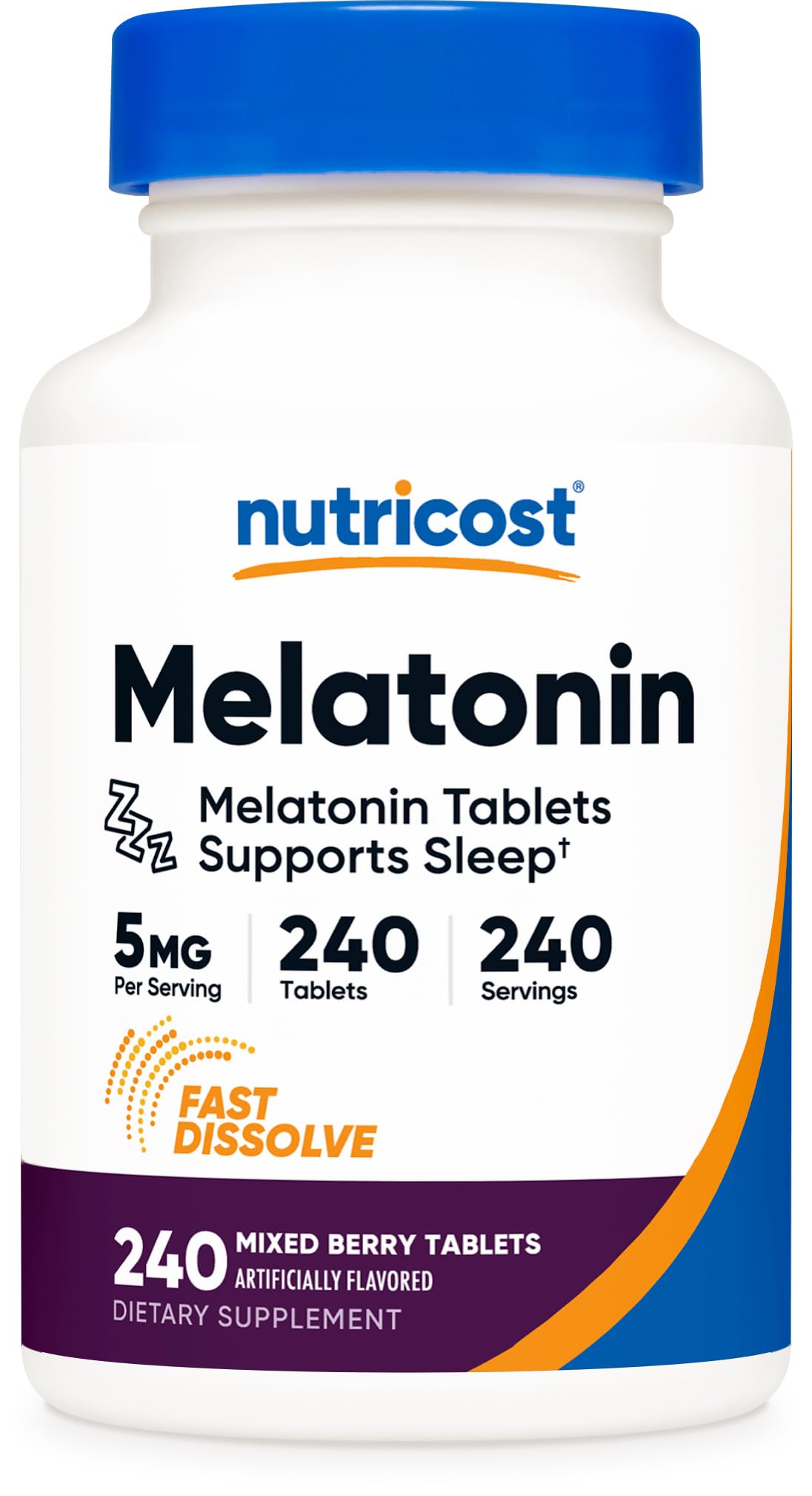 Nutricost Melatonin 5mg fast dissolve tablets mixed berry flavour front view