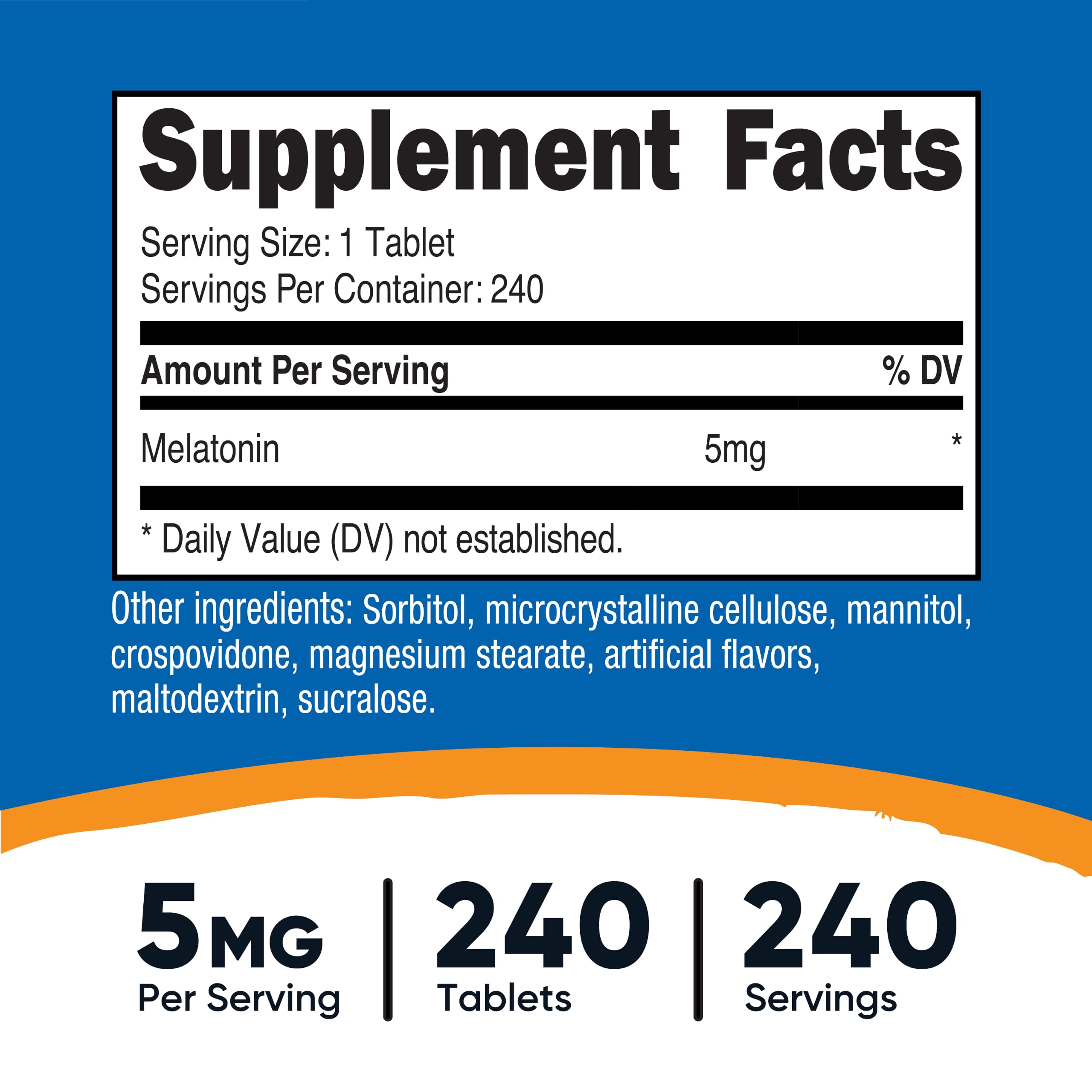 Nutricost Melatonin 5mg tablets showing packaging and contents