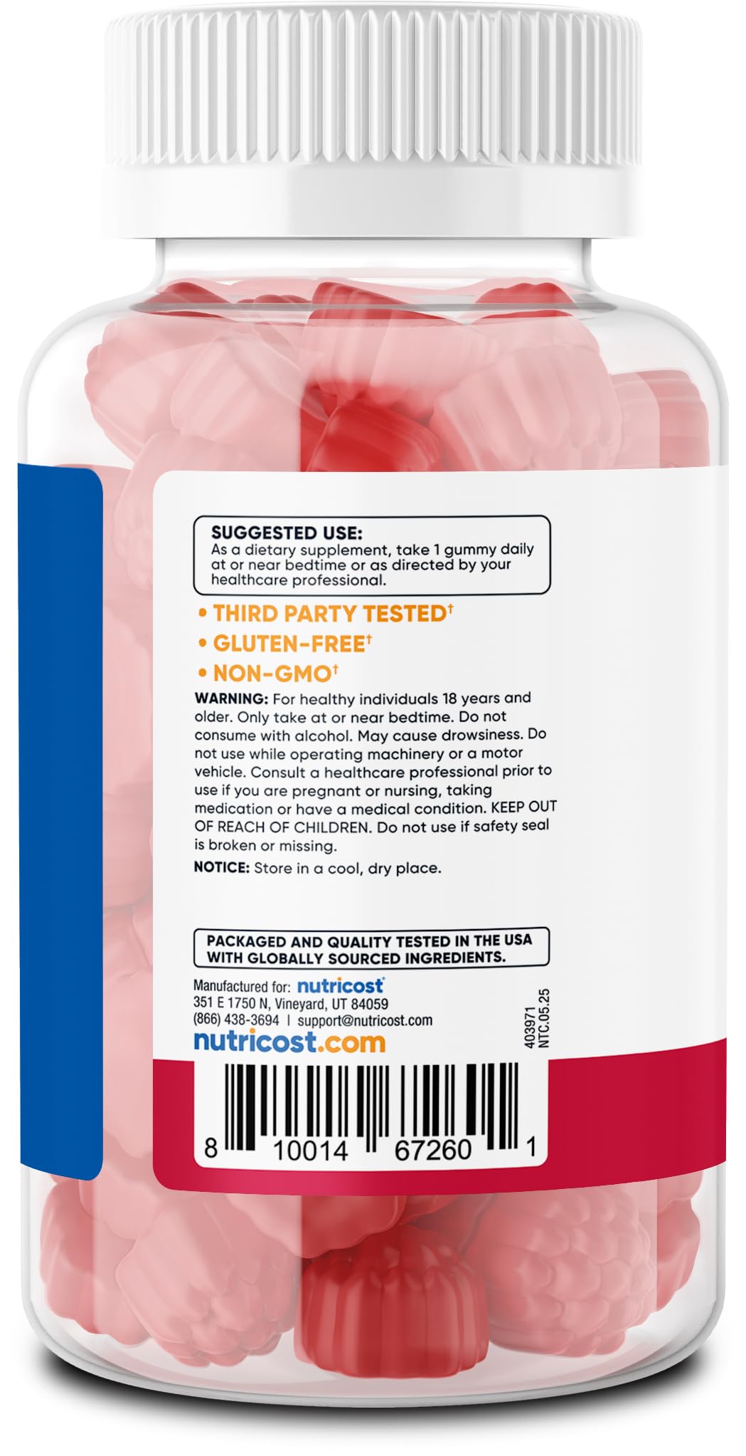 Nutricost Melatonin Gummies bottle side view