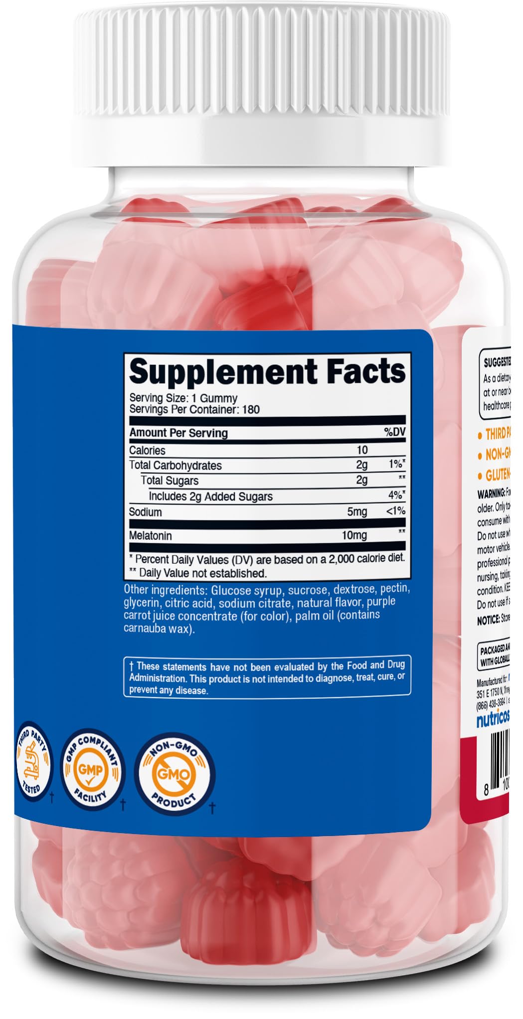 Nutricost Melatonin Gummies bottle with gummies scattered