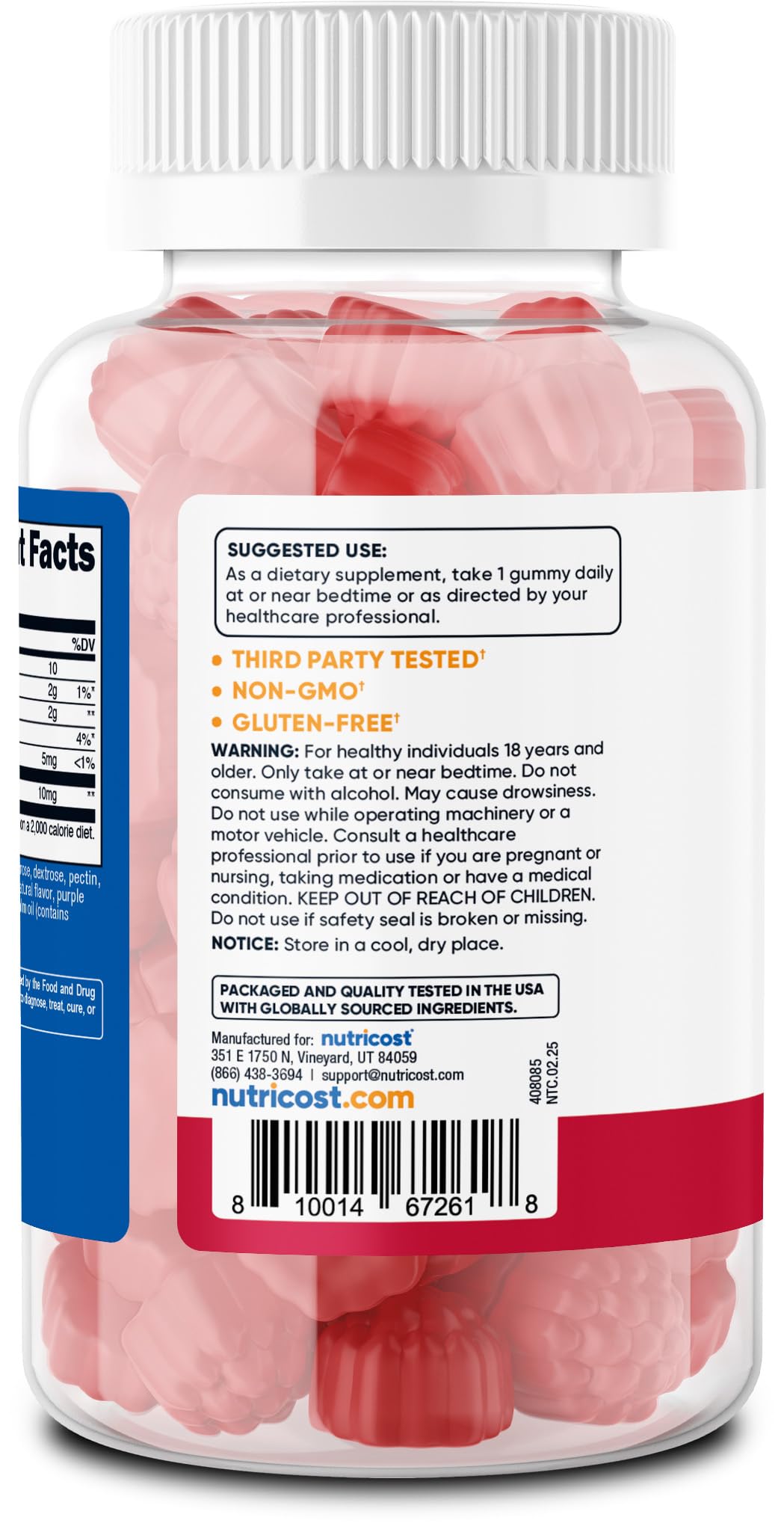 Nutricost Melatonin Gummies ingredients list on packaging