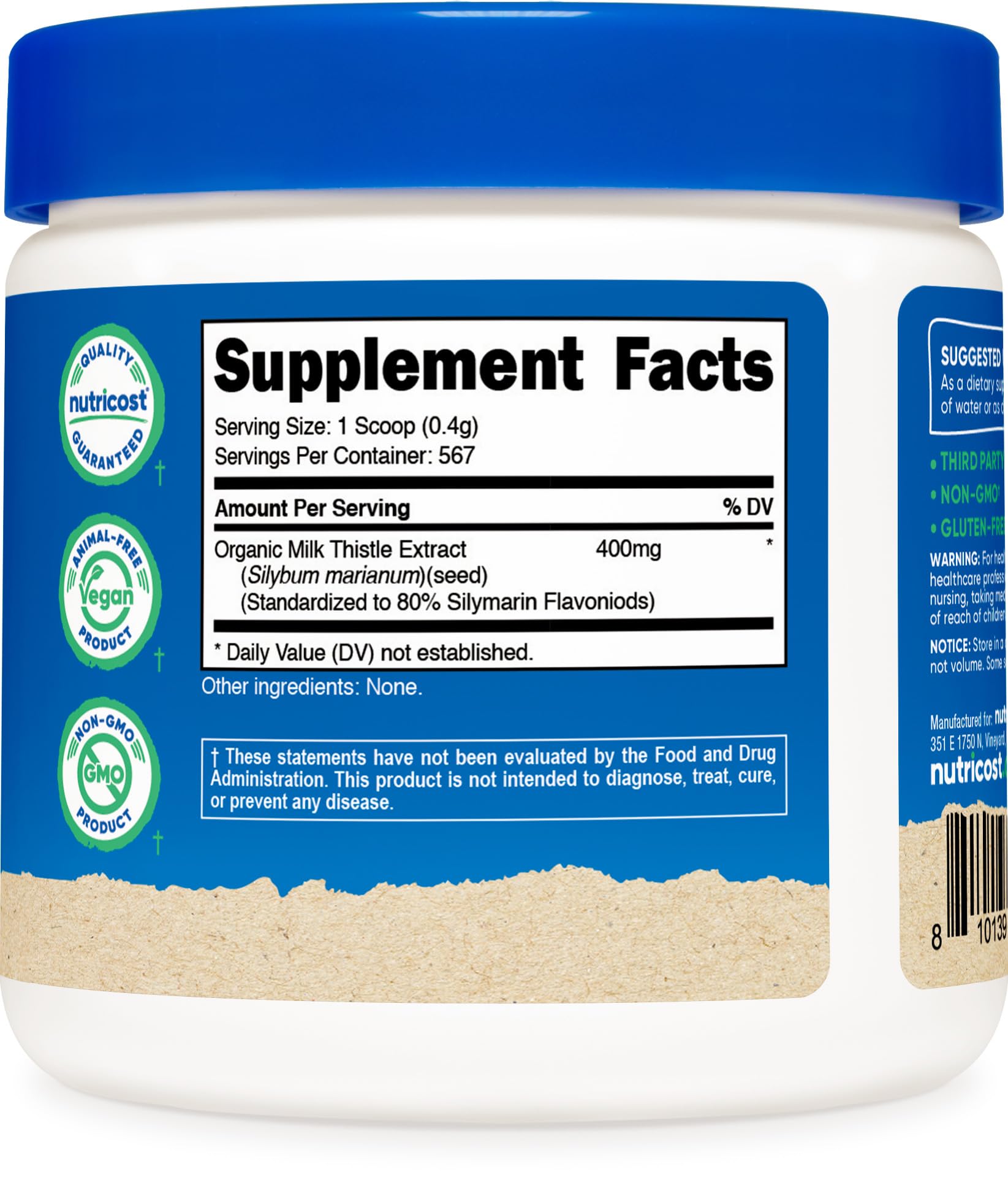 Nutricost Milk Thistle Extract Powder nutritional information
