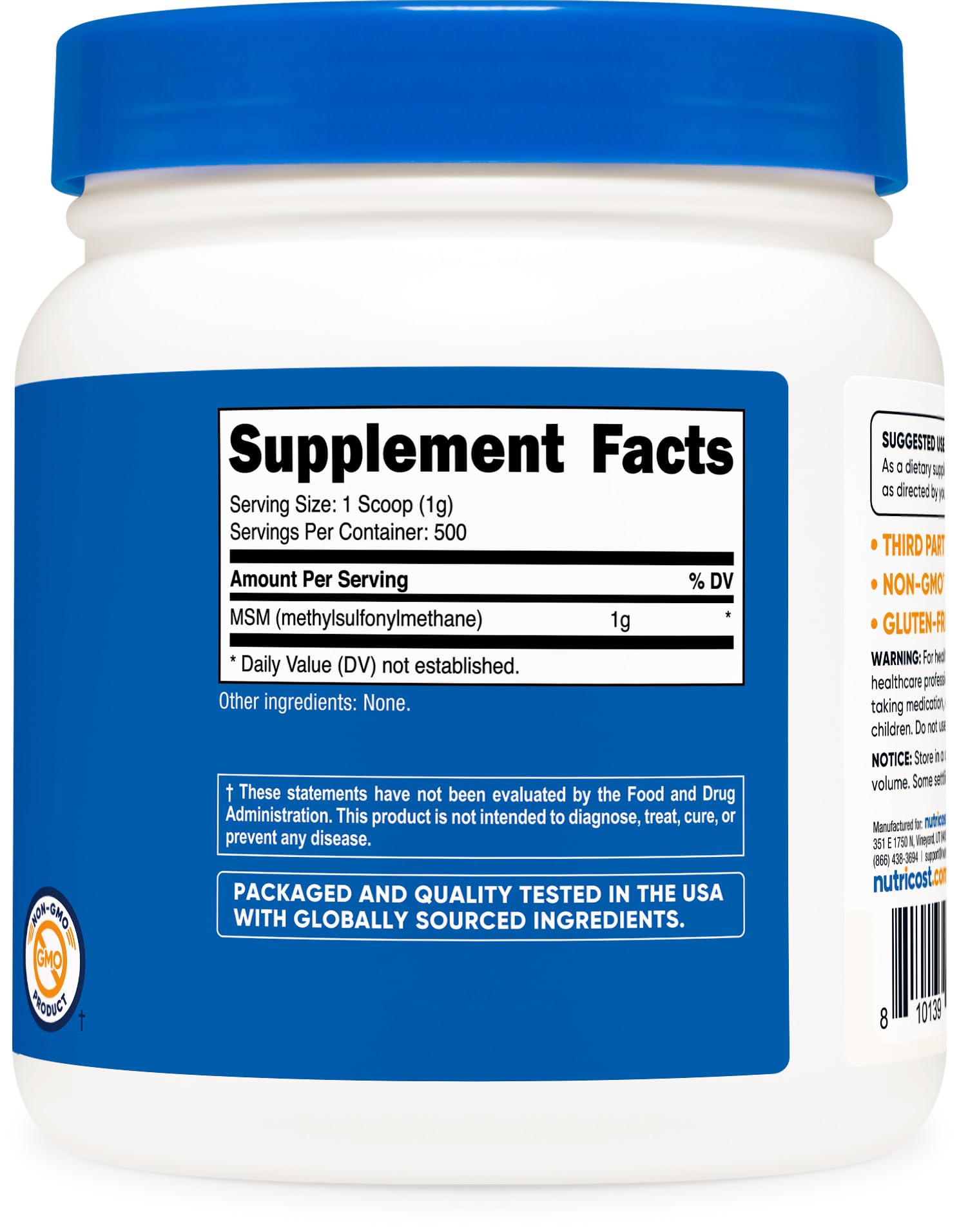 Nutricost MSM Powder 500g in a kitchen setting