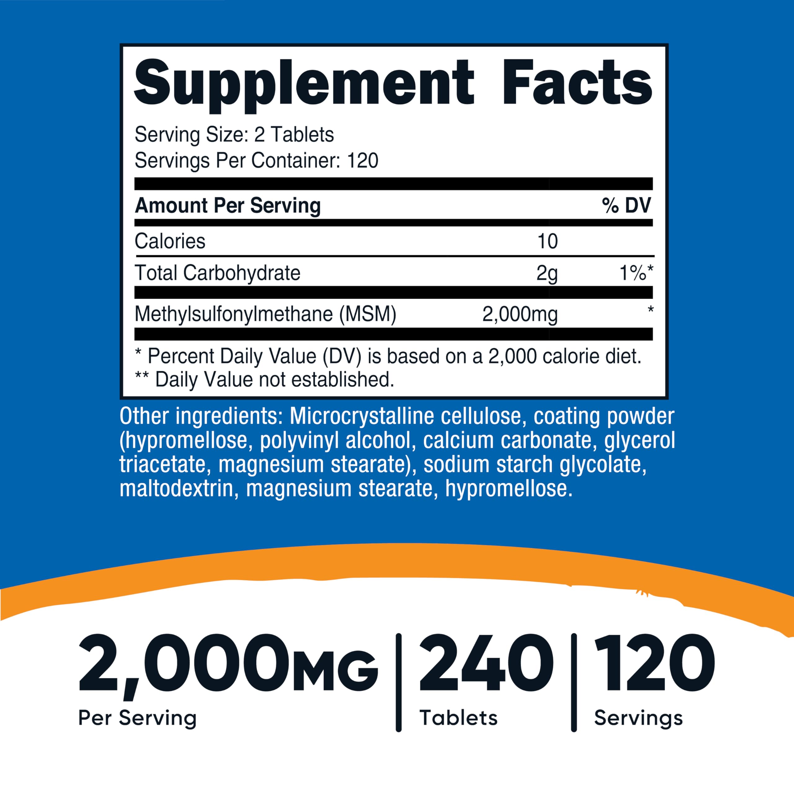 Nutricost MSM Tablets 240 count side view
