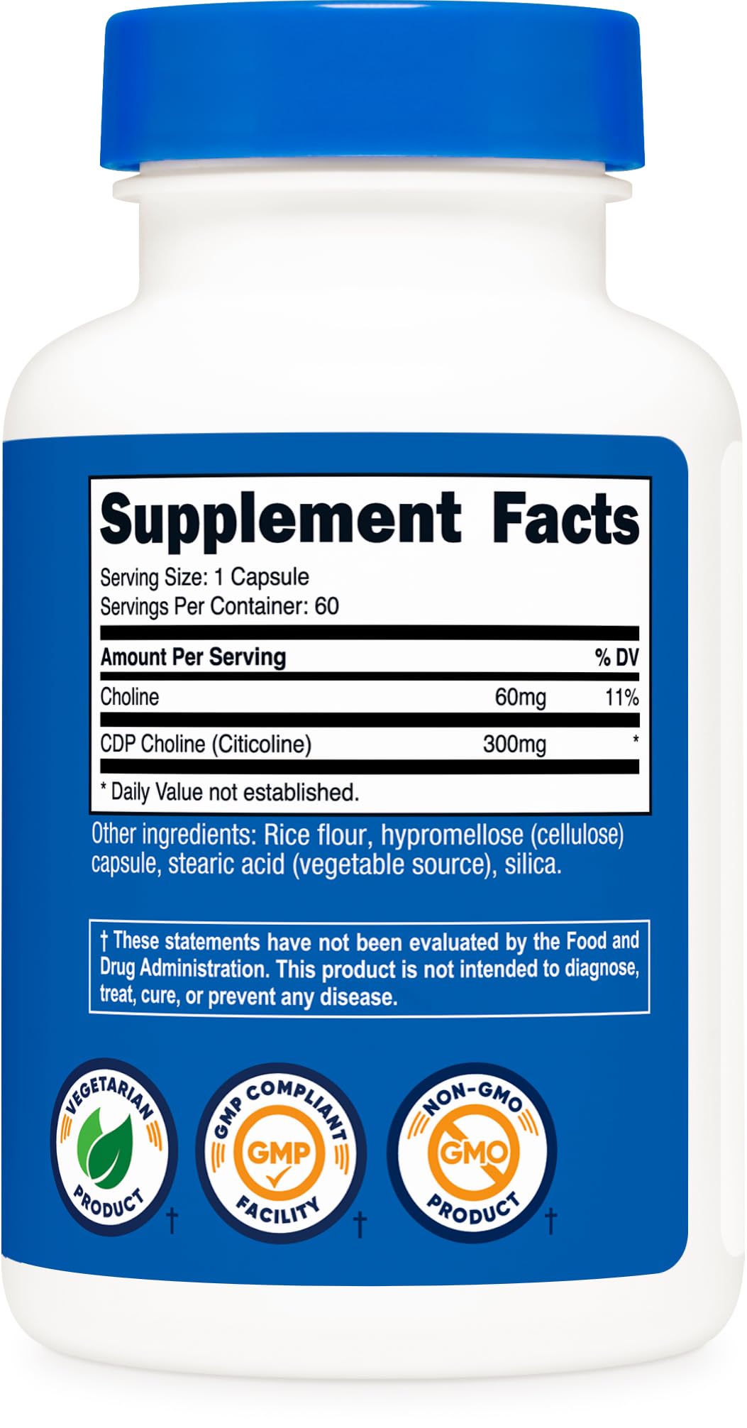 Nutricost Multivitamin Capsules 300mg CDP Choline back view of bottle
