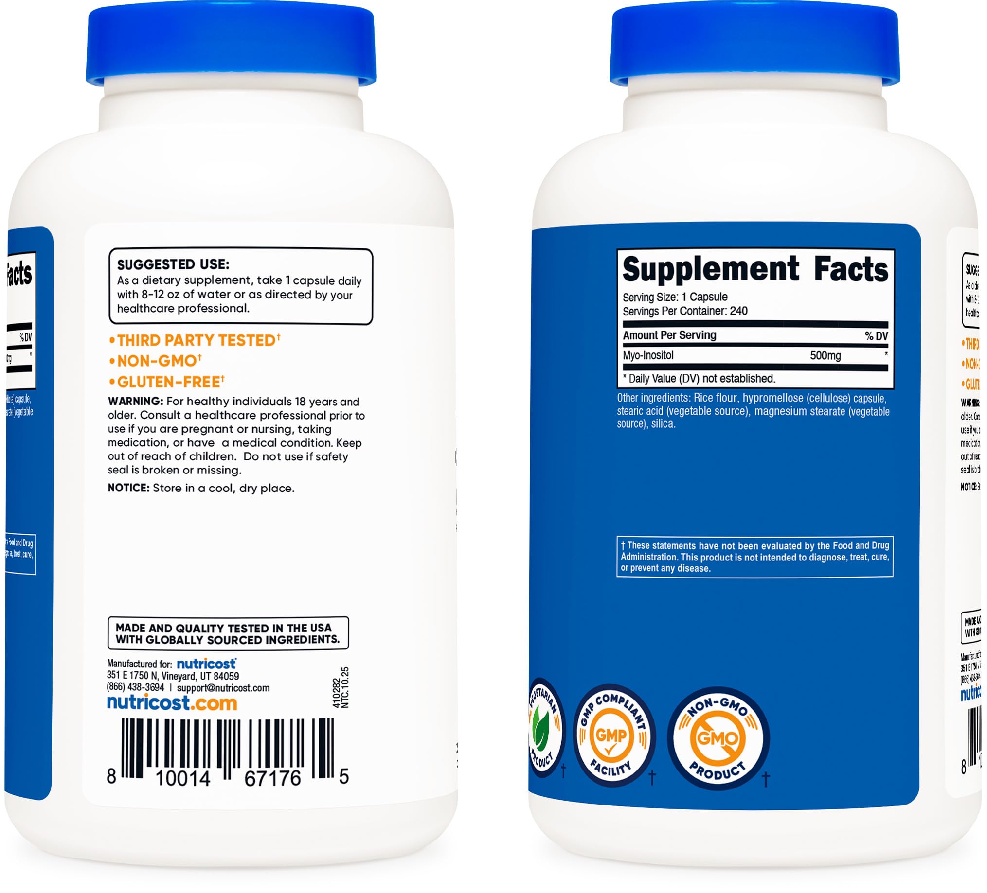 Nutricost Myo-Inositol Capsules on a wooden table