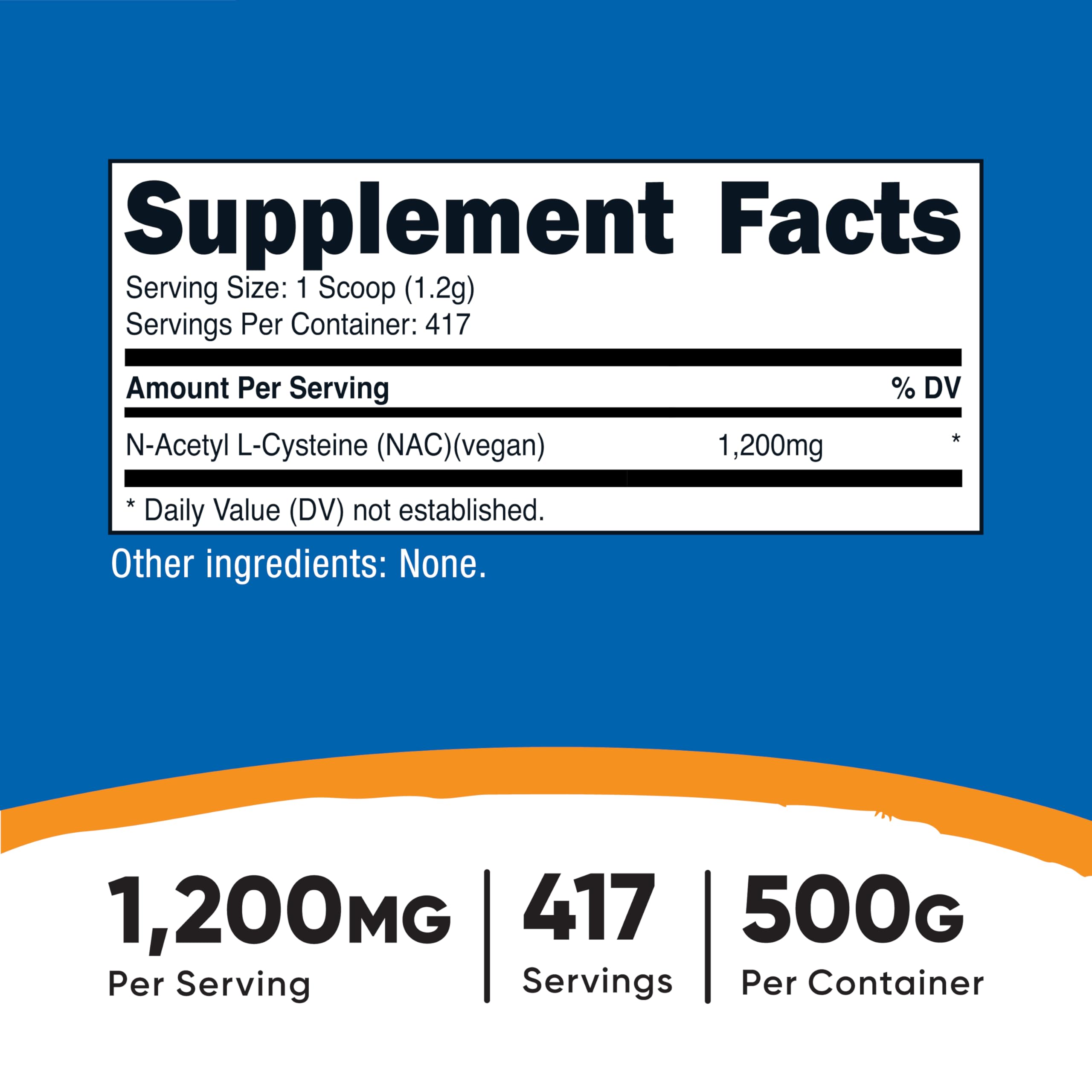 Nutricost N-Acetyl L-Cysteine 500g back view with ingredient list