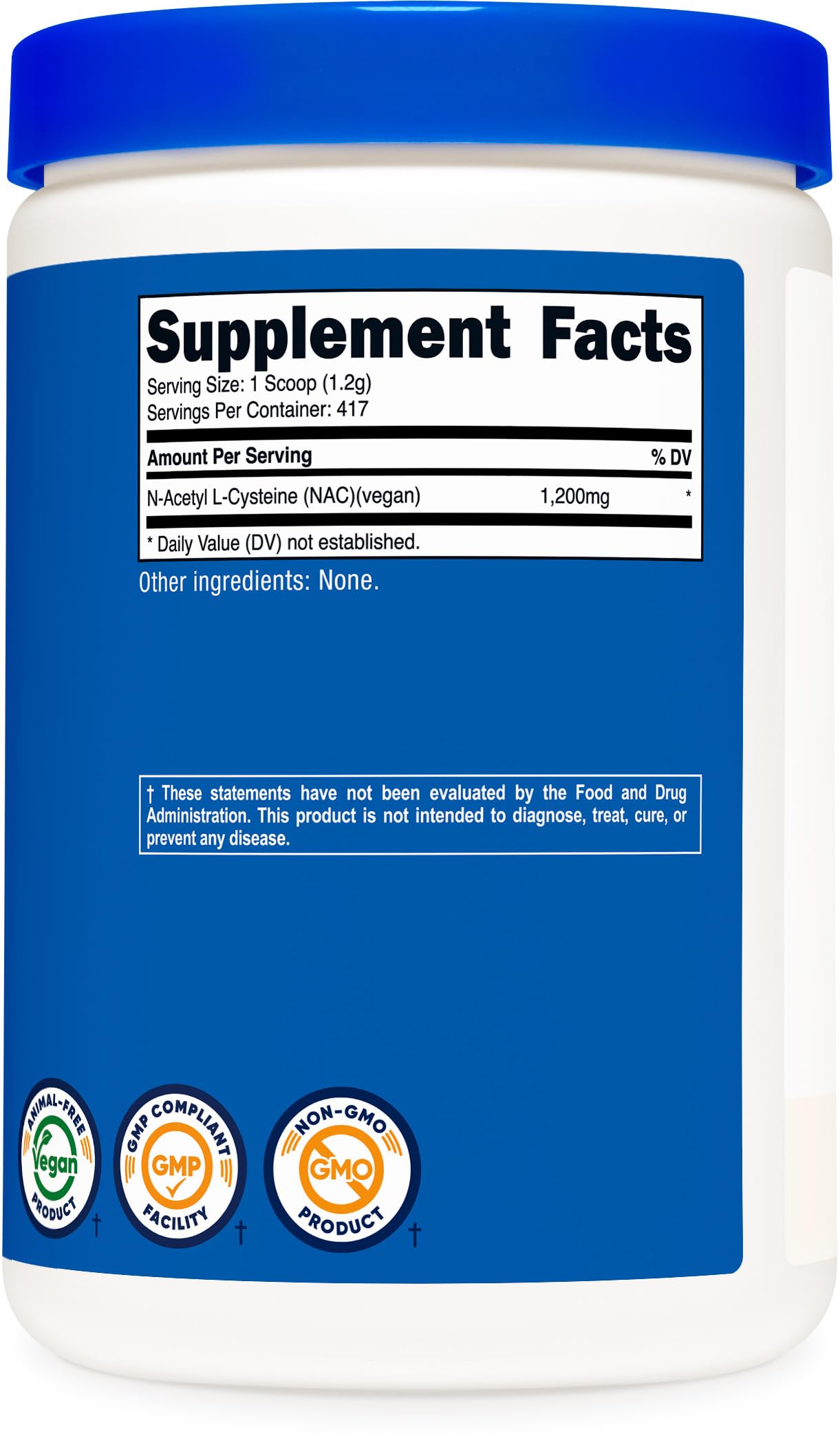 Nutricost N-Acetyl L-Cysteine 500g with serving scoop