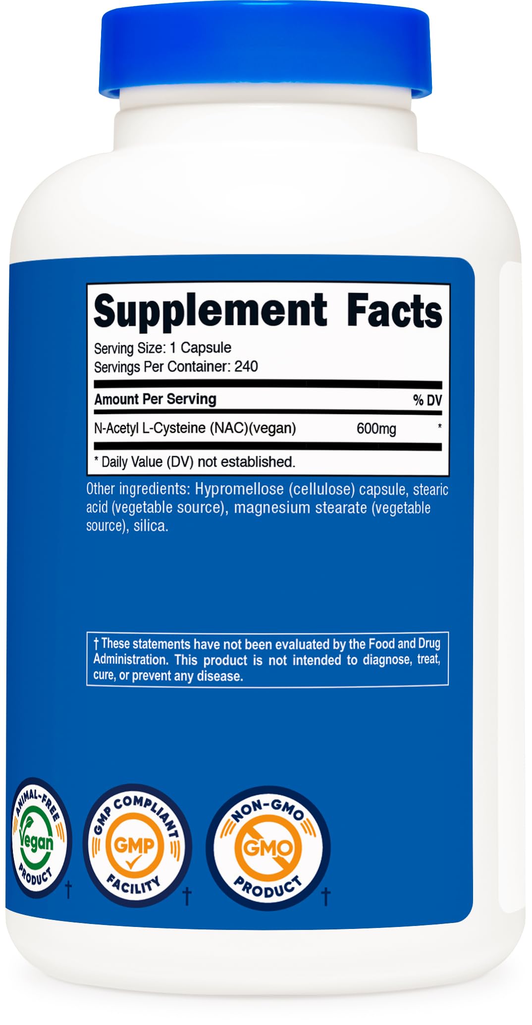 Nutricost N-Acetyl L-Cysteine 600mg label details