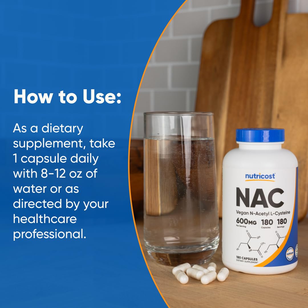 Nutricost N-Acetyl L-Cysteine capsules in hand