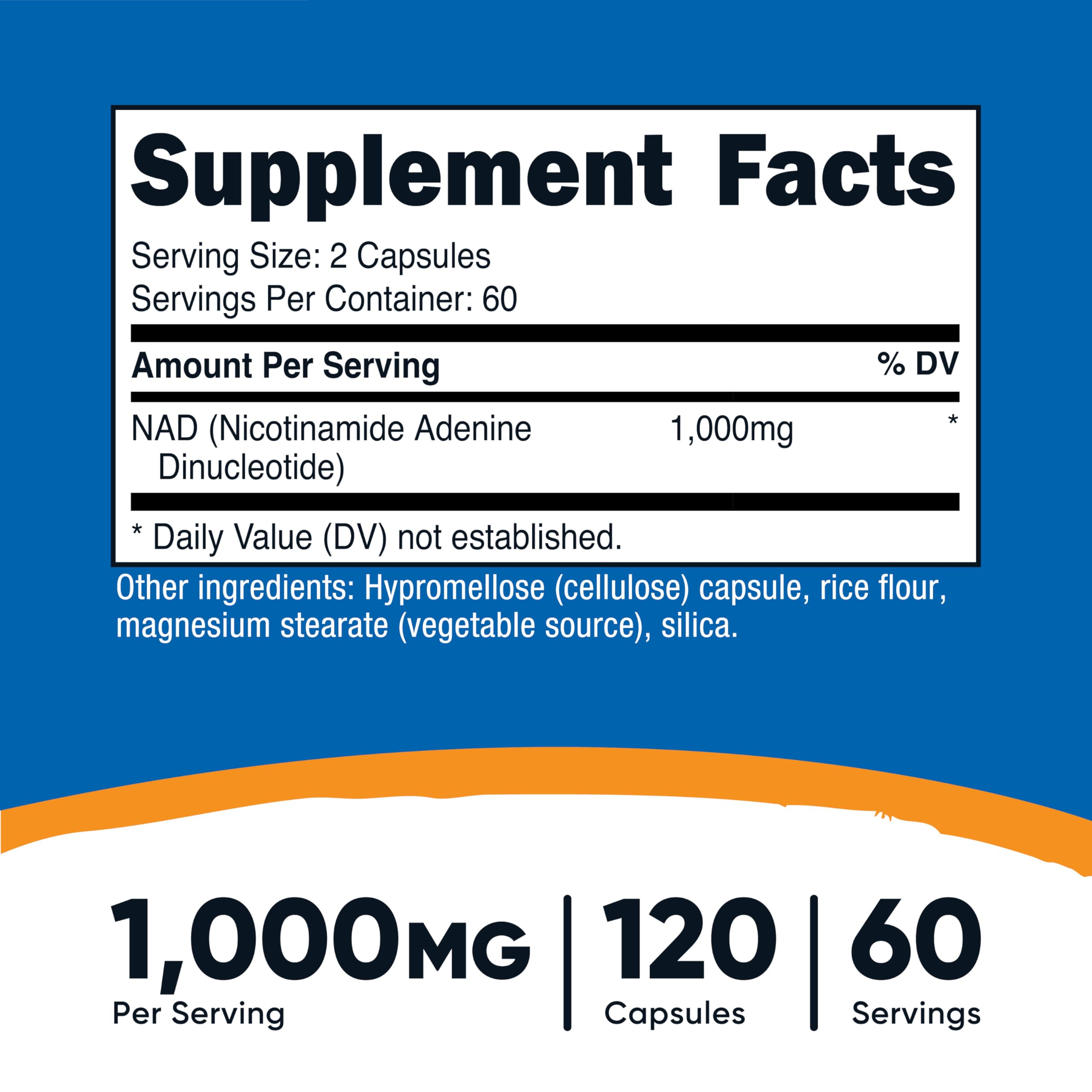 Nutricost NAD+ 120 capsules side view showing label