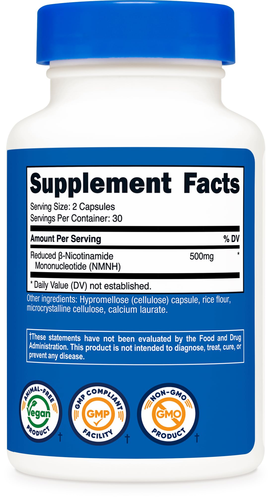 Nutricost NMNH supplement facts label close-up