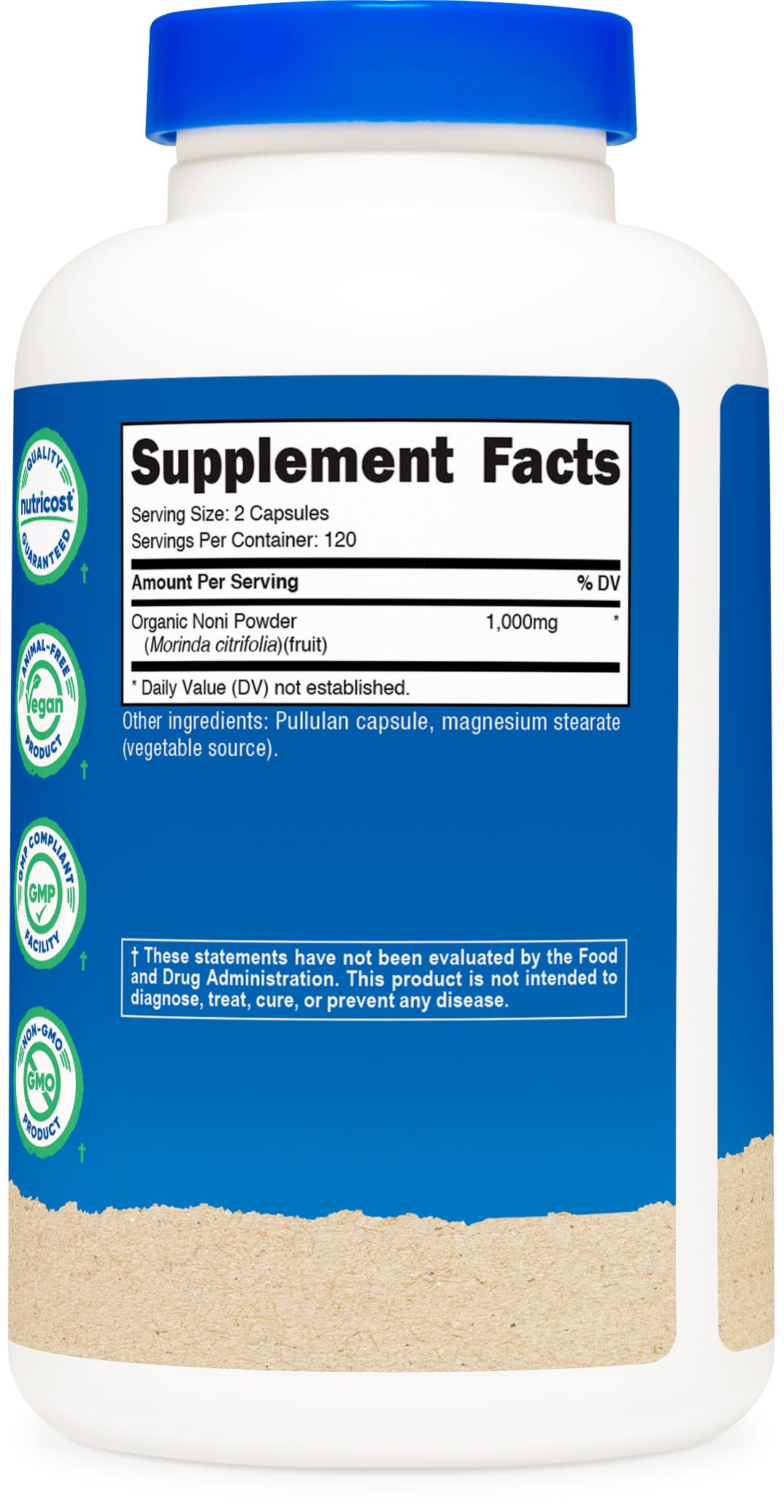 Nutricost Noni Capsules label with organic certification