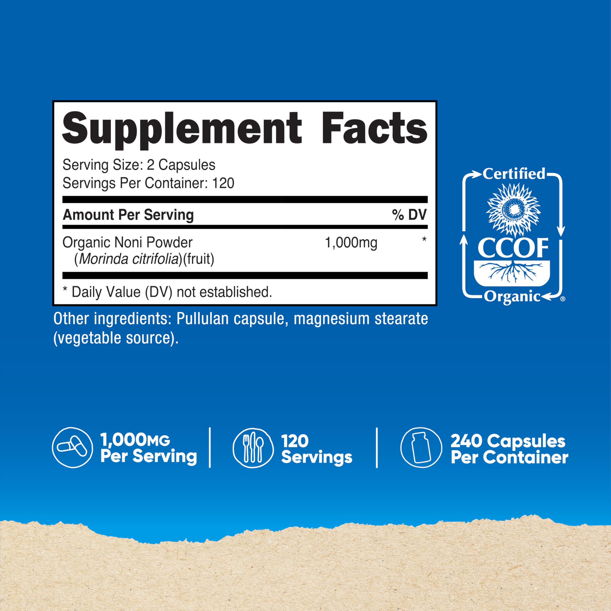 Nutricost Noni Capsules side view showing bottle size
